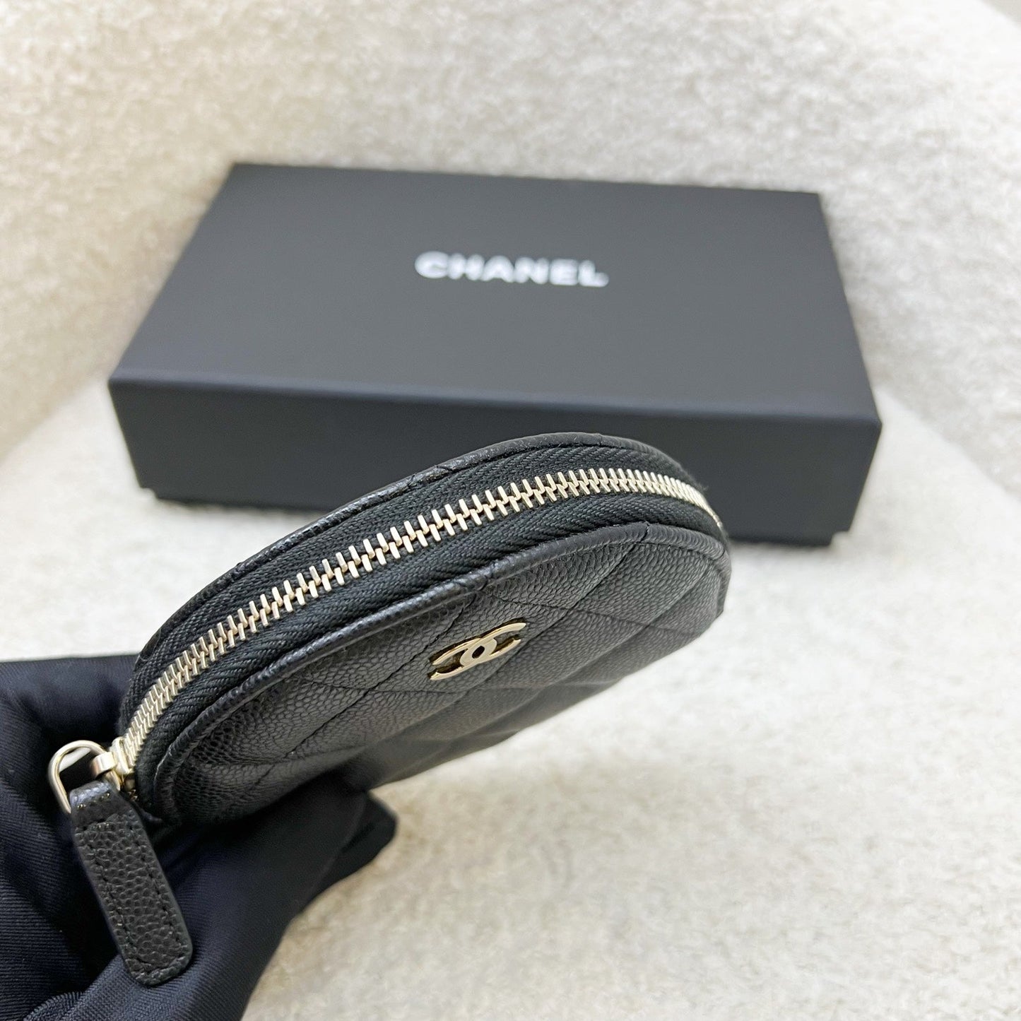 Chanel Round Coin Purse in Black Caviar and Lghw Bag