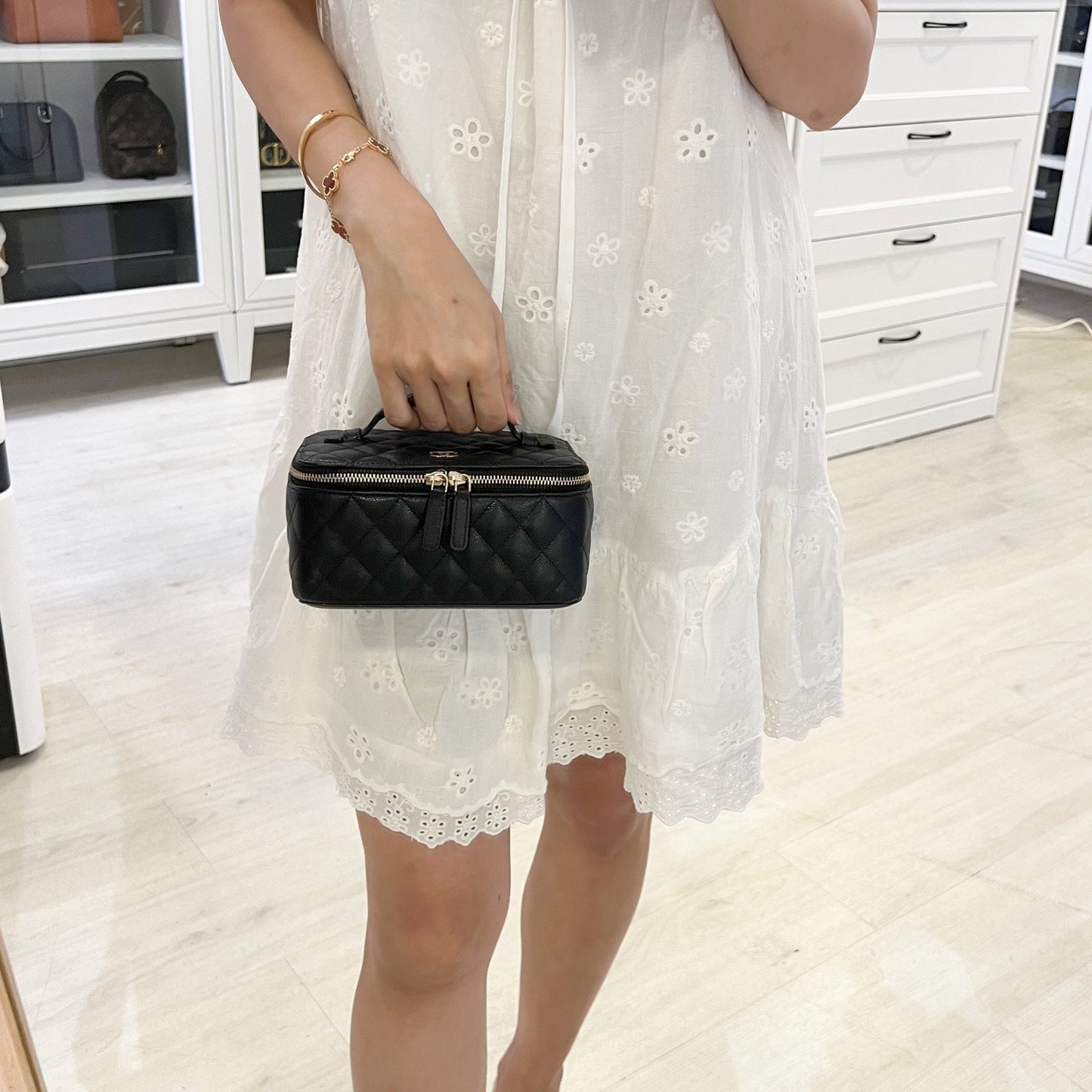 Chanel Jewellery Vanity Case With Top Handle In Black Caviar And Lghw