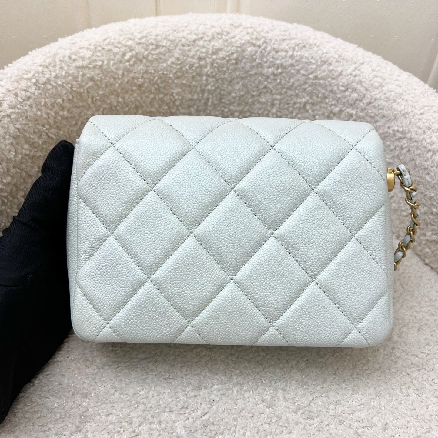 Chanel 21K Perfect Mini Flap Bag with Adjustable Chain in Iridescent Mint Caviar and Aghw ( )