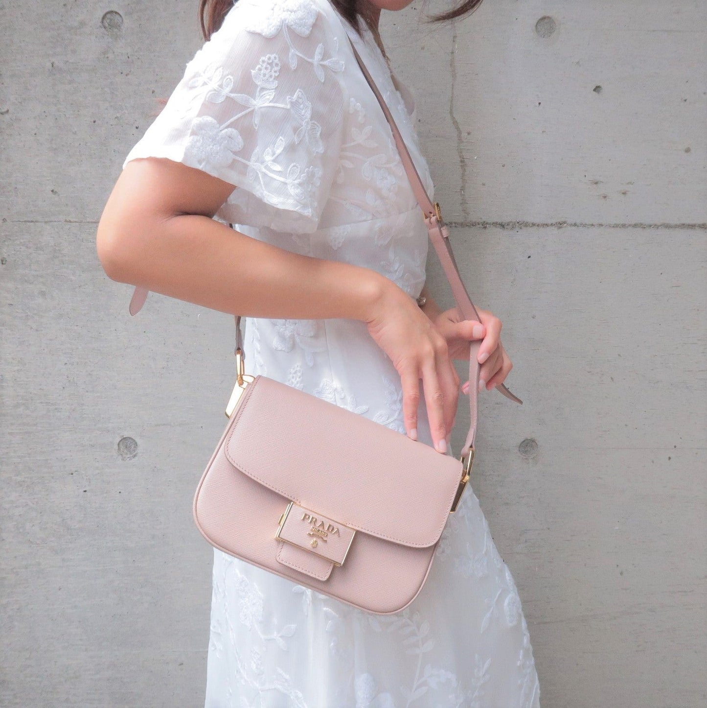 Prada Prada Leather Emblem Shoulder Bag Purse 1Bd217 Pink