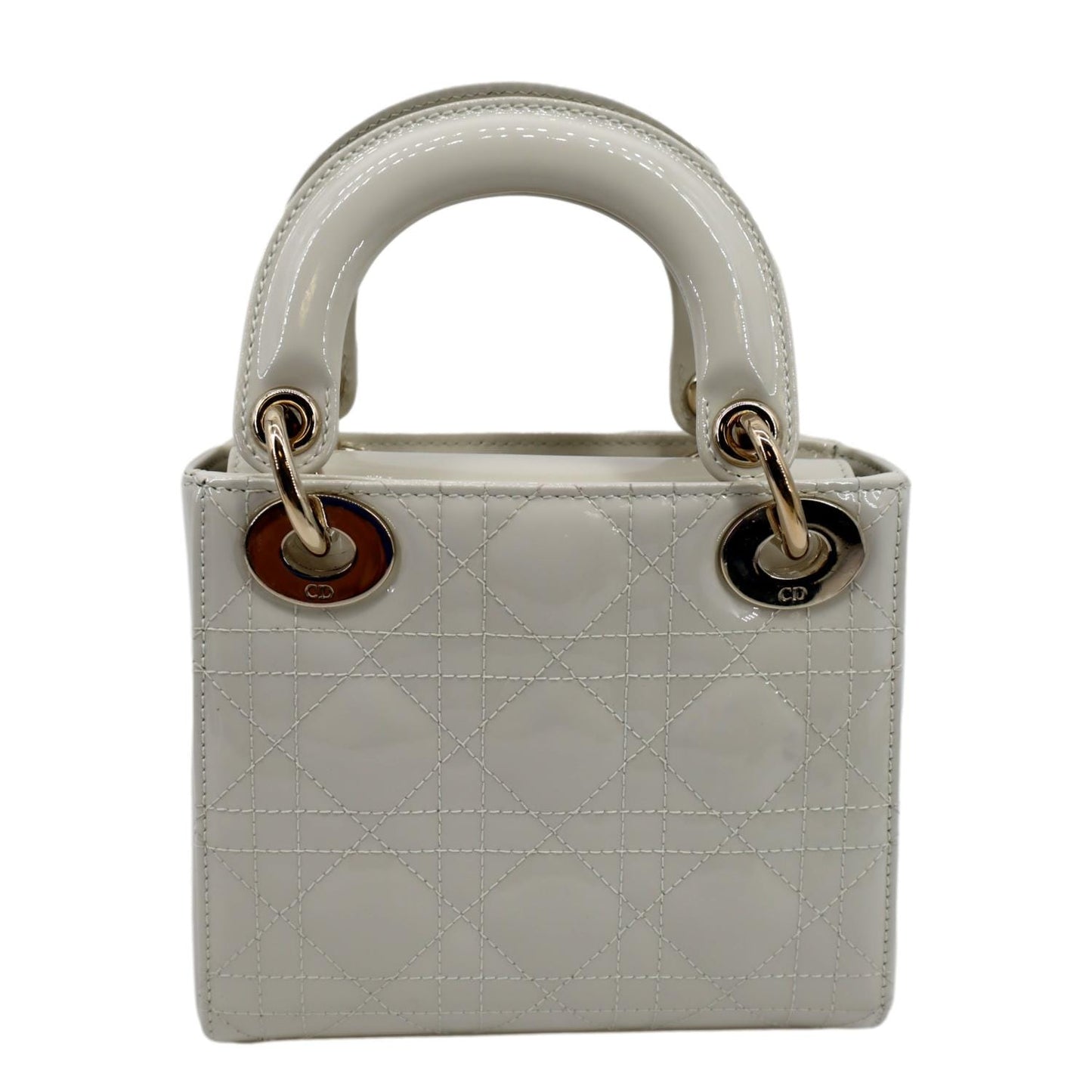 Dior Lady Cannage Patent Satchel Bag Leather White Travel Bag