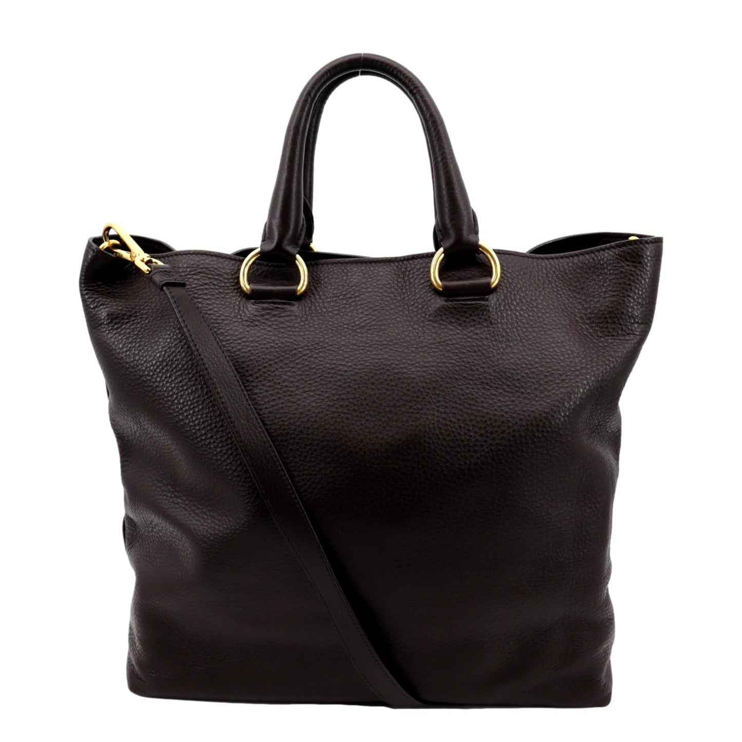 Vitello Daino Tote Shoulder Bag Dark Leather Brown
