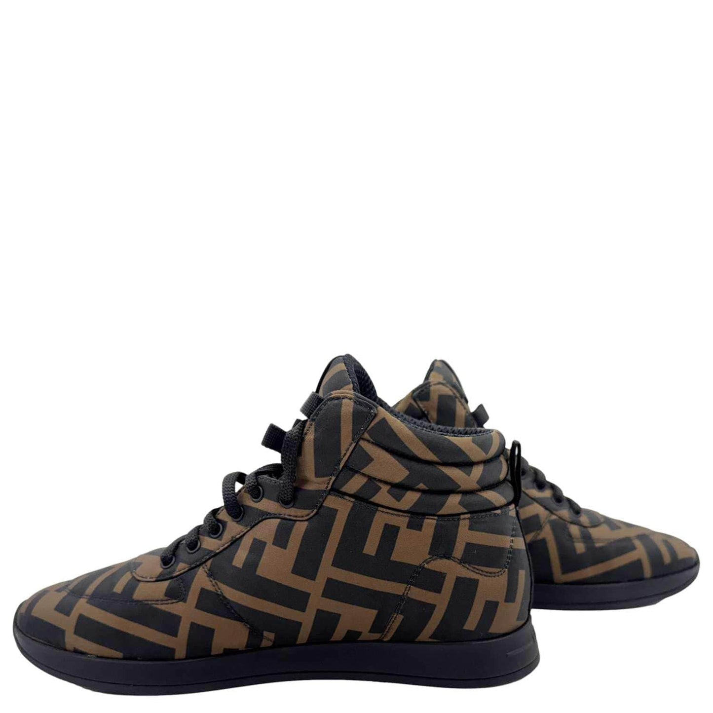 Fendi High Top FF Zucca Sneakers Nylon Quilted Brown Shoes