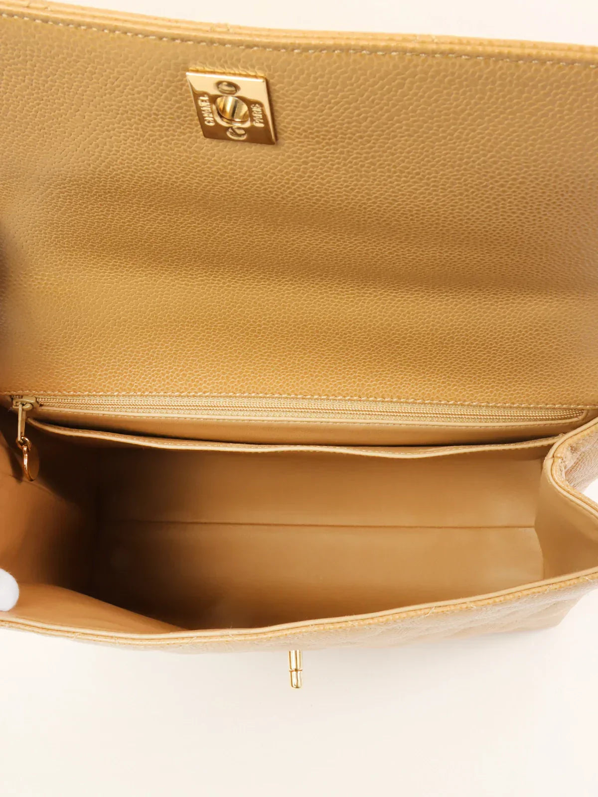 Chanel Around Made Ciaviar Skin Stright New Turn-Lock Top Handle Bag Beige