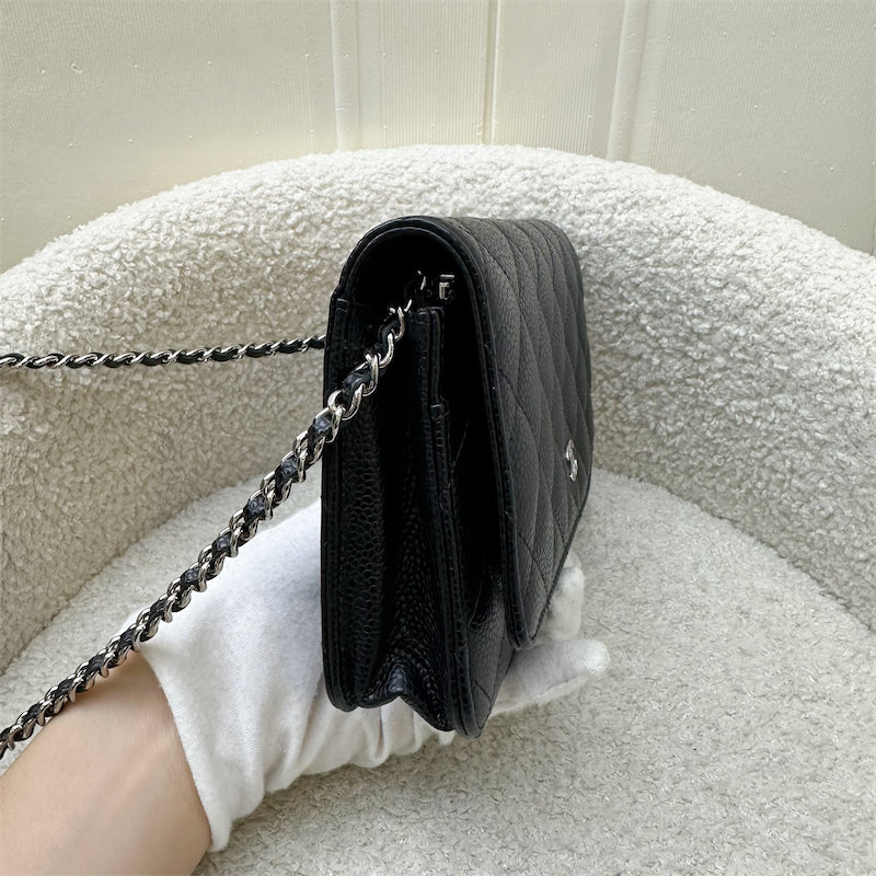 Chanel Classic Wallet On Chain WOC In Black Caviar And Shw (model: AP0250)