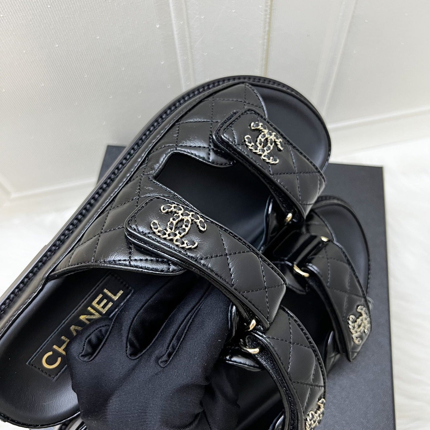 Chanel 24P Dad Sandal in Black Quilted Leather and GHW Sz 37