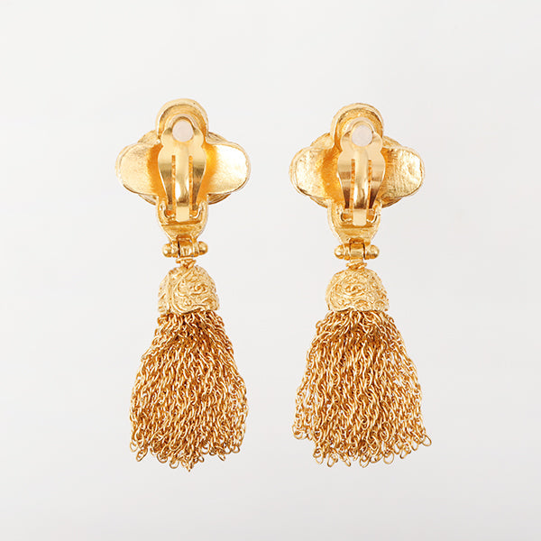 Chanel 1994 Made Cc Mark Dotted Fringe Swing Earrings