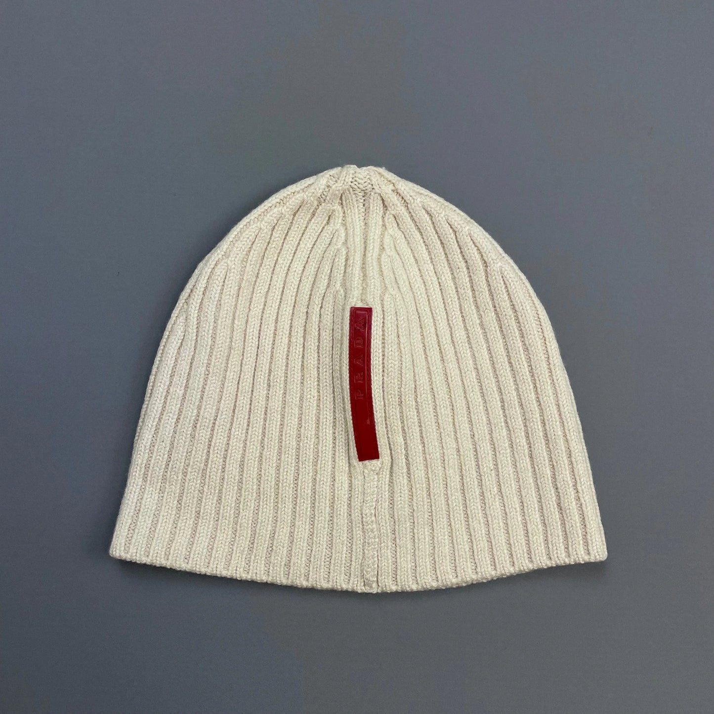 Prada Handbag Sport 00s Wool Knit Ribbed Beanie White Cream