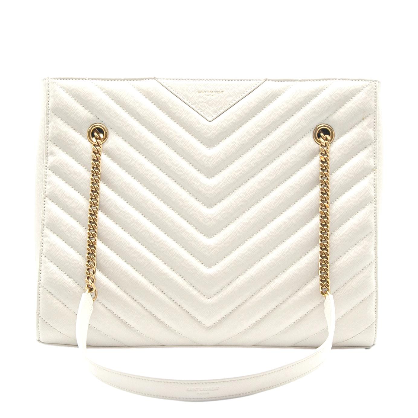 YSL Saint Laurent Yves Tribeca Grain De Poudre Shoulder Bag Leather White Medium