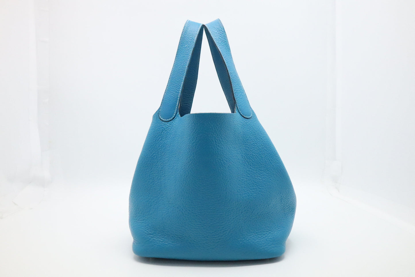 Hermes Picotin In Clemence Handbag Leather Blue Travel Bag