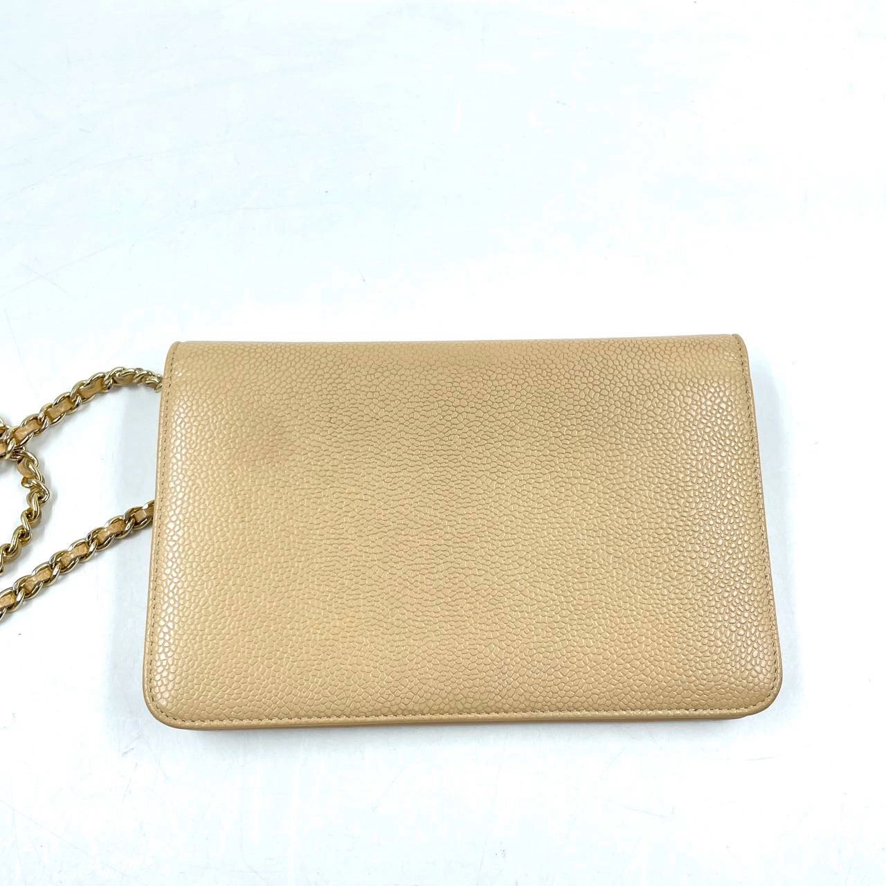 Chanel on WOC Double CC Caviar Red Beige Leather Wallet Case