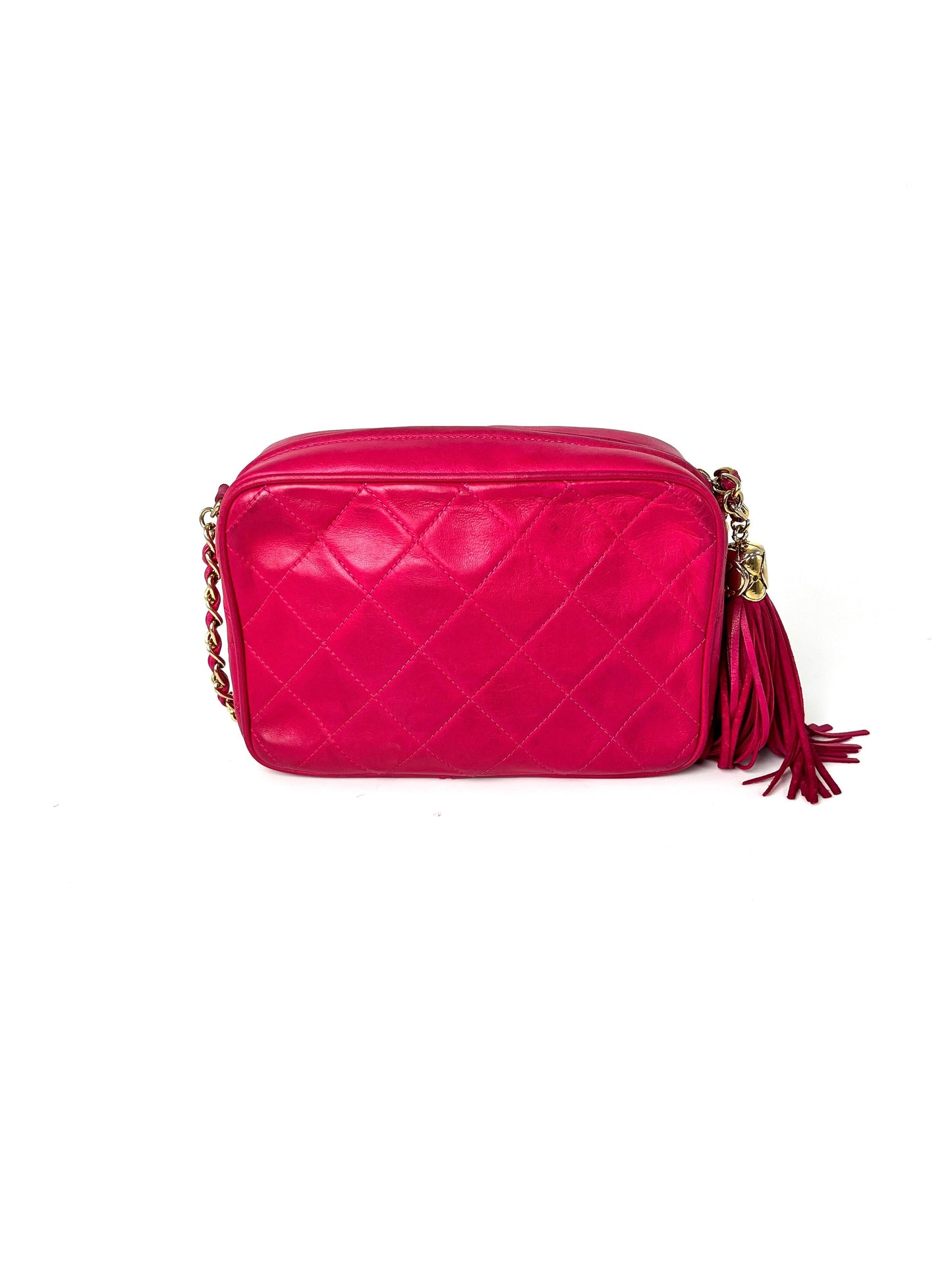 CHANEL Tassel Pink Leather Quilted Crossbody Camera Case Bag