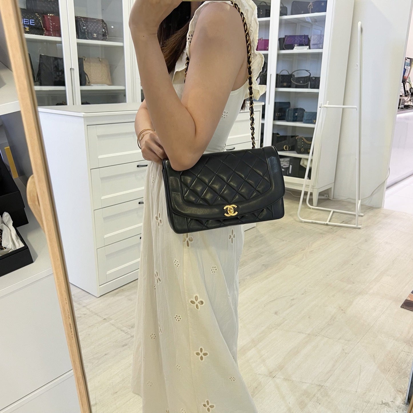 Chanel Medium Diana Flap in Black Lambskin and 24K GHW