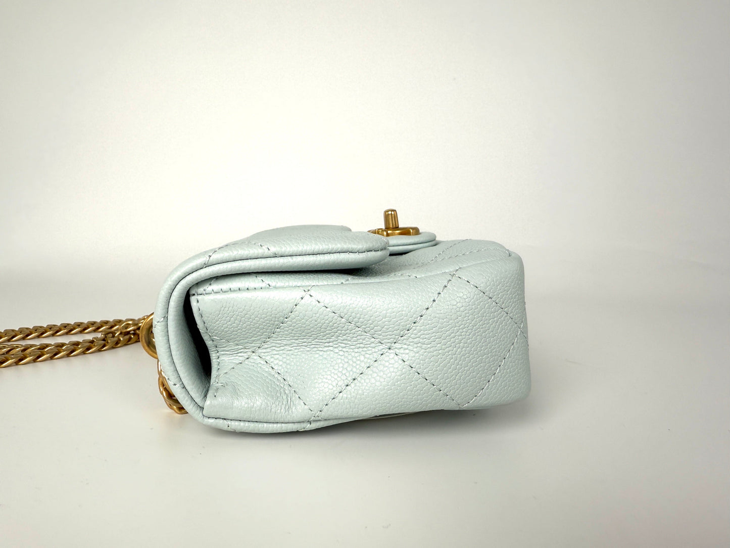 CHANEL Mini Rectangular Sweetheart Quilted Caviar Light Blue Flap Bag
