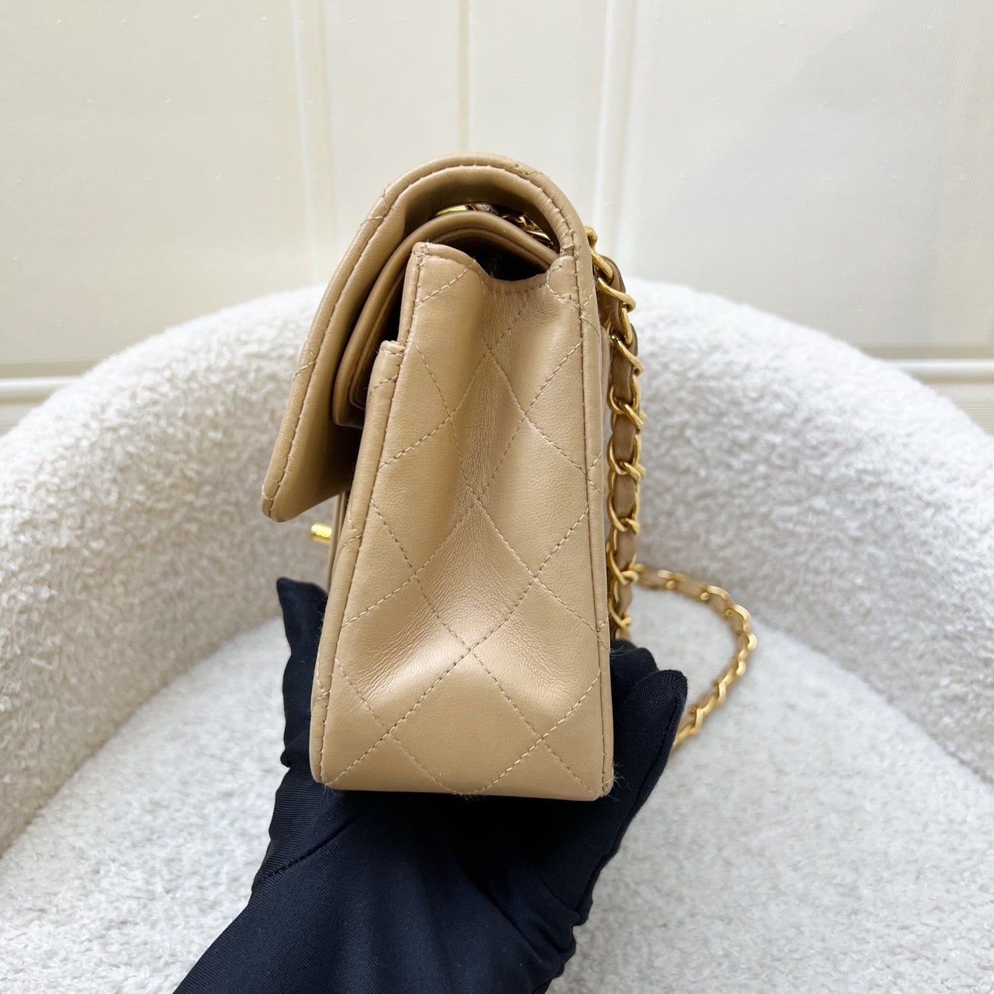 Chanel Small Classic Flap CF in Milk Tea Beige Lambskin and 24K Gold Plated HW