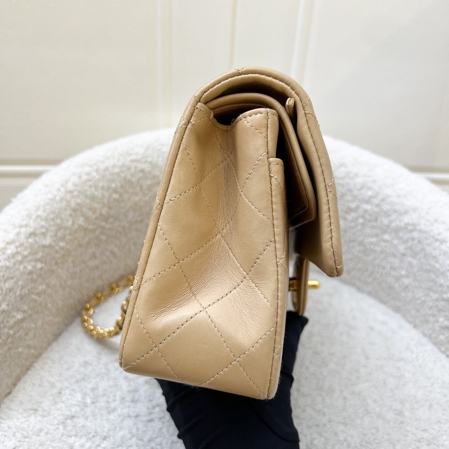 Chanel Small Classic Flap Cf in Milk Tea Beige Lambskin and 24K Gold Plated Hw Handbag
