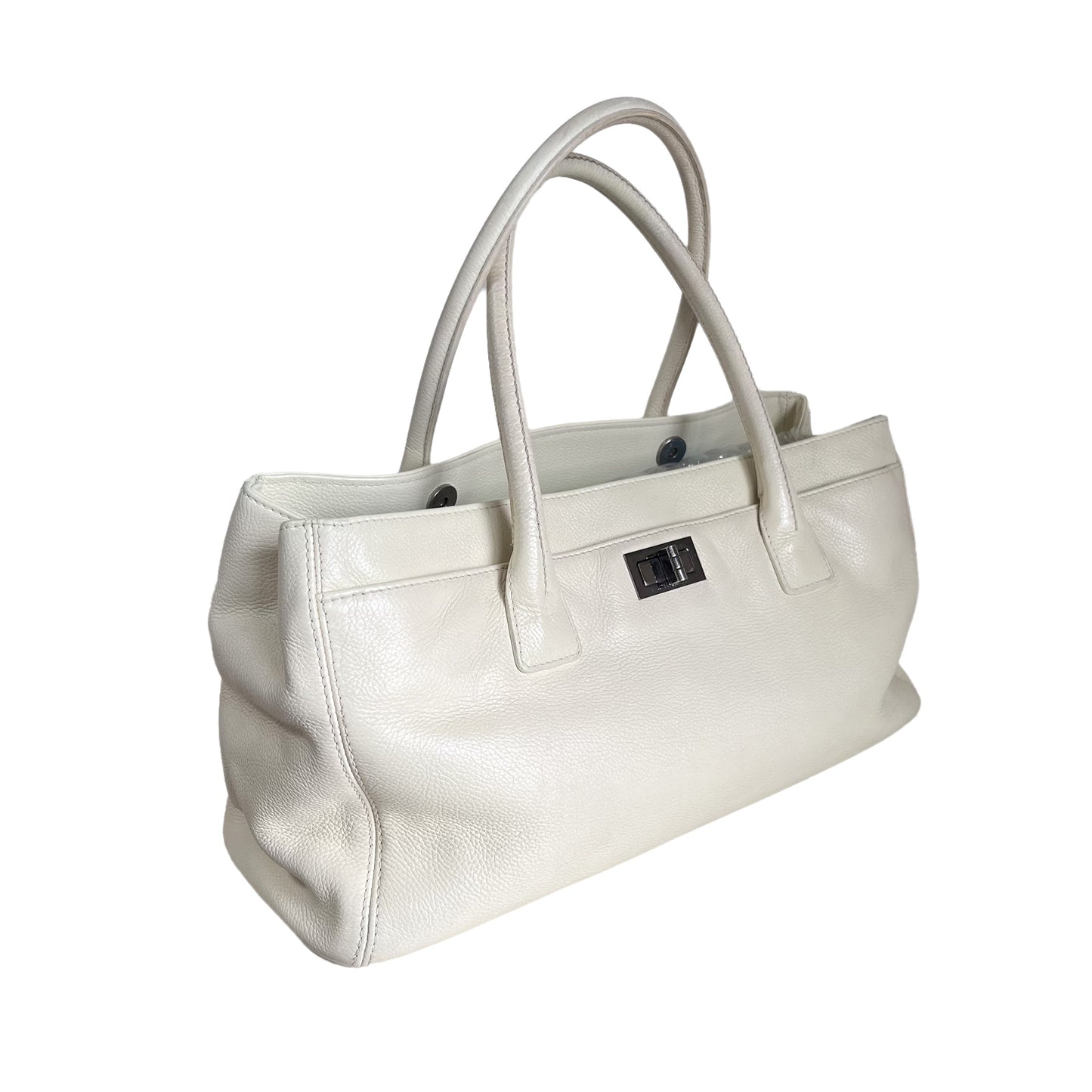 Chanel Cerf Executive East West Caviar White Small Leather Handbag