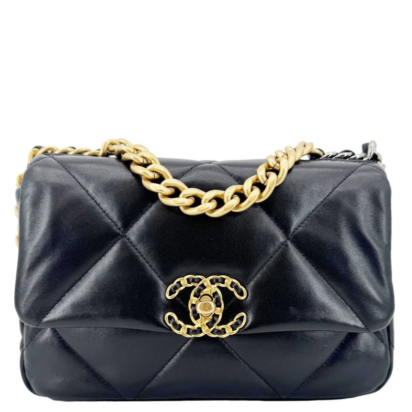 Chanel 19 Flap Shiny Leather Lambskin Black Travel Bag