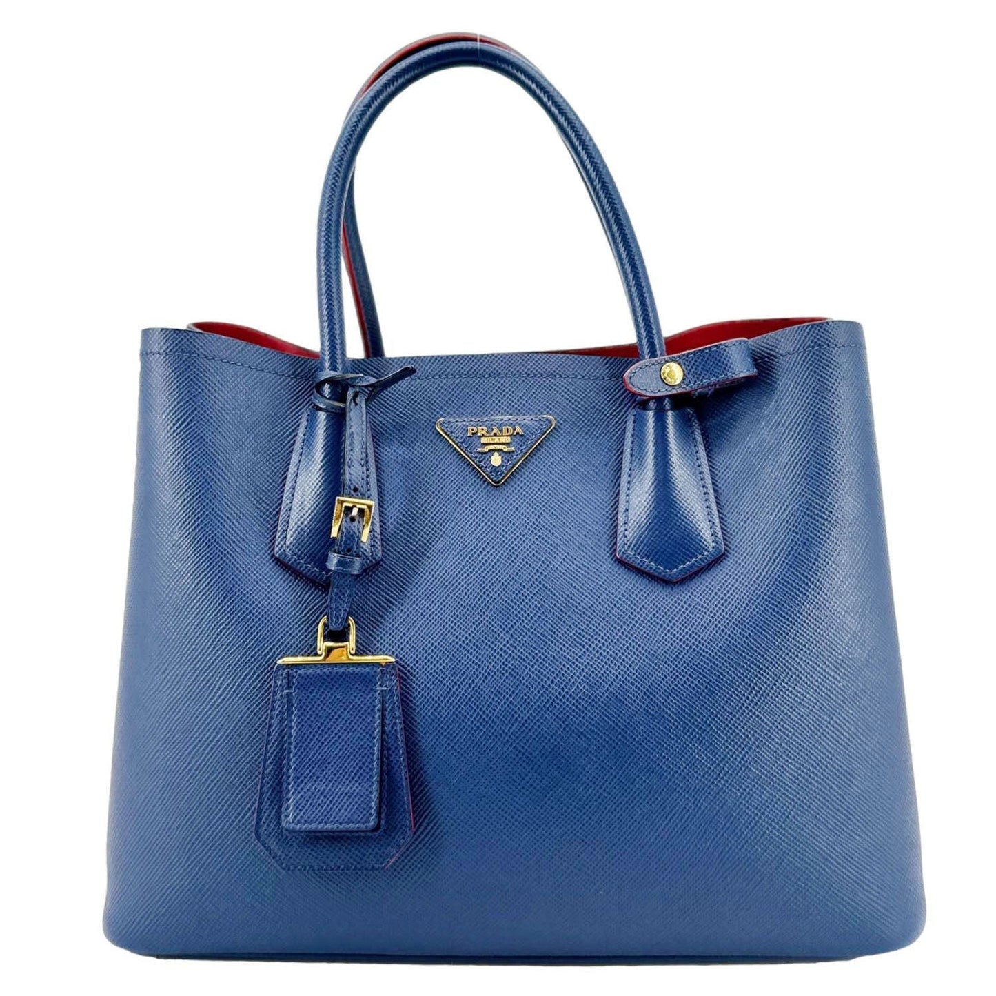 Double Handle Saffiano Shoulder Bag Navy Leather Blue