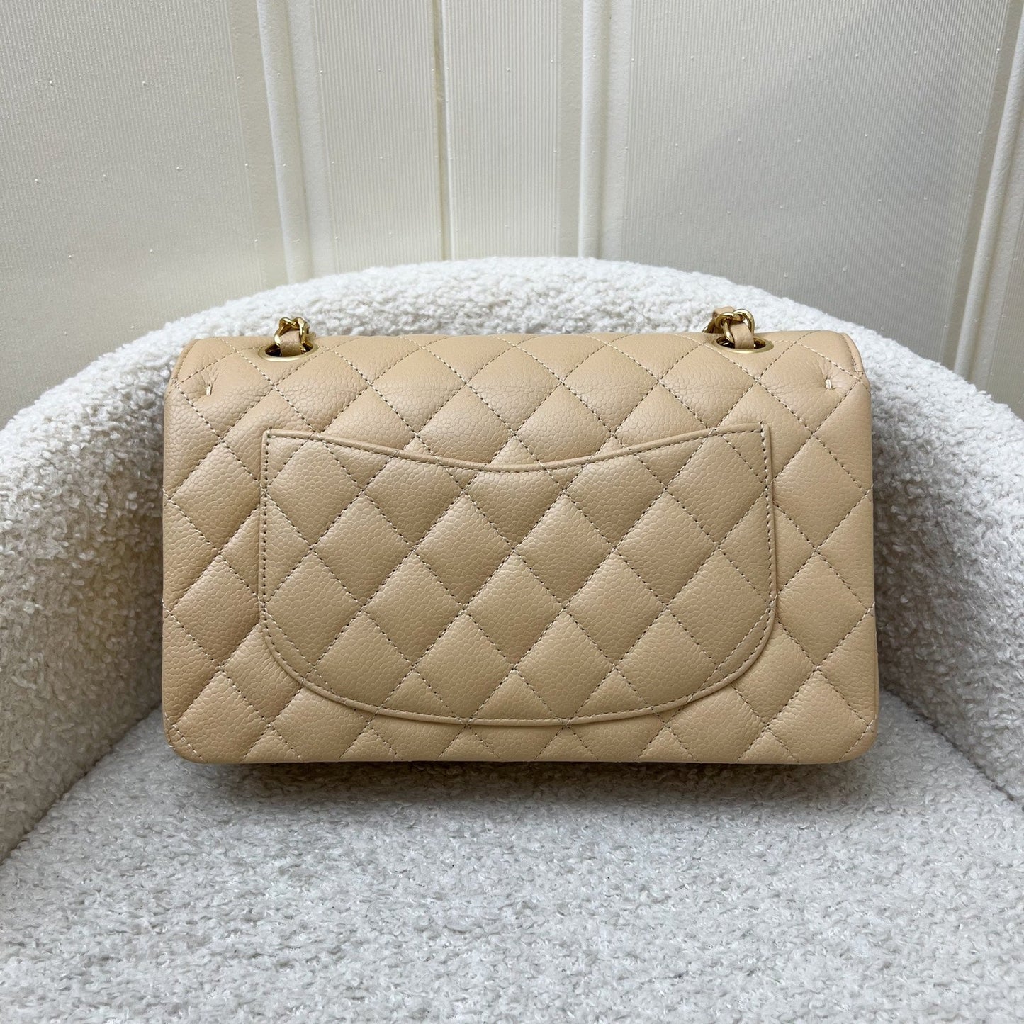 Chanel Small Classic Flap Cf In Beige Caviar And Ghw Bag