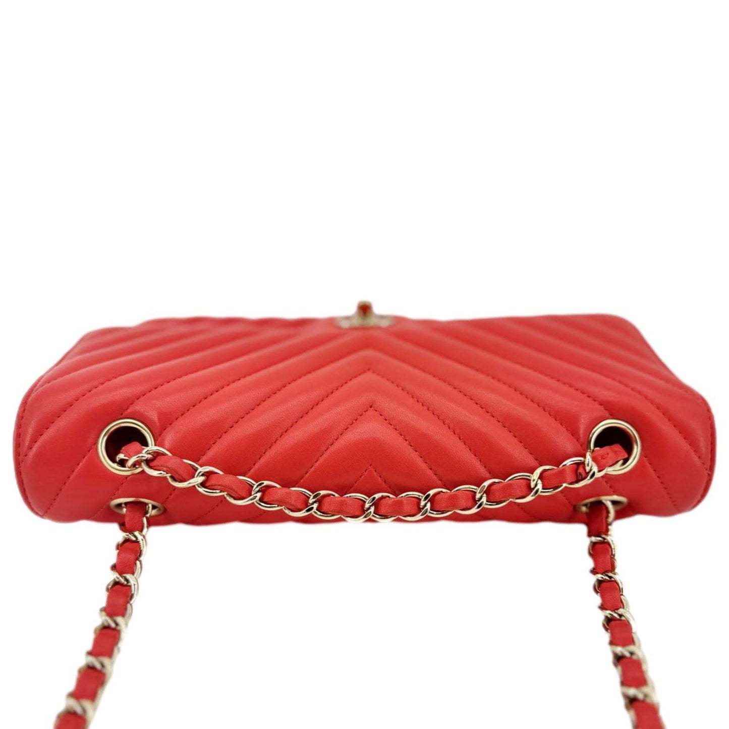 Chanel Classic Double Flap Chevron Leather Orange Travel Bag