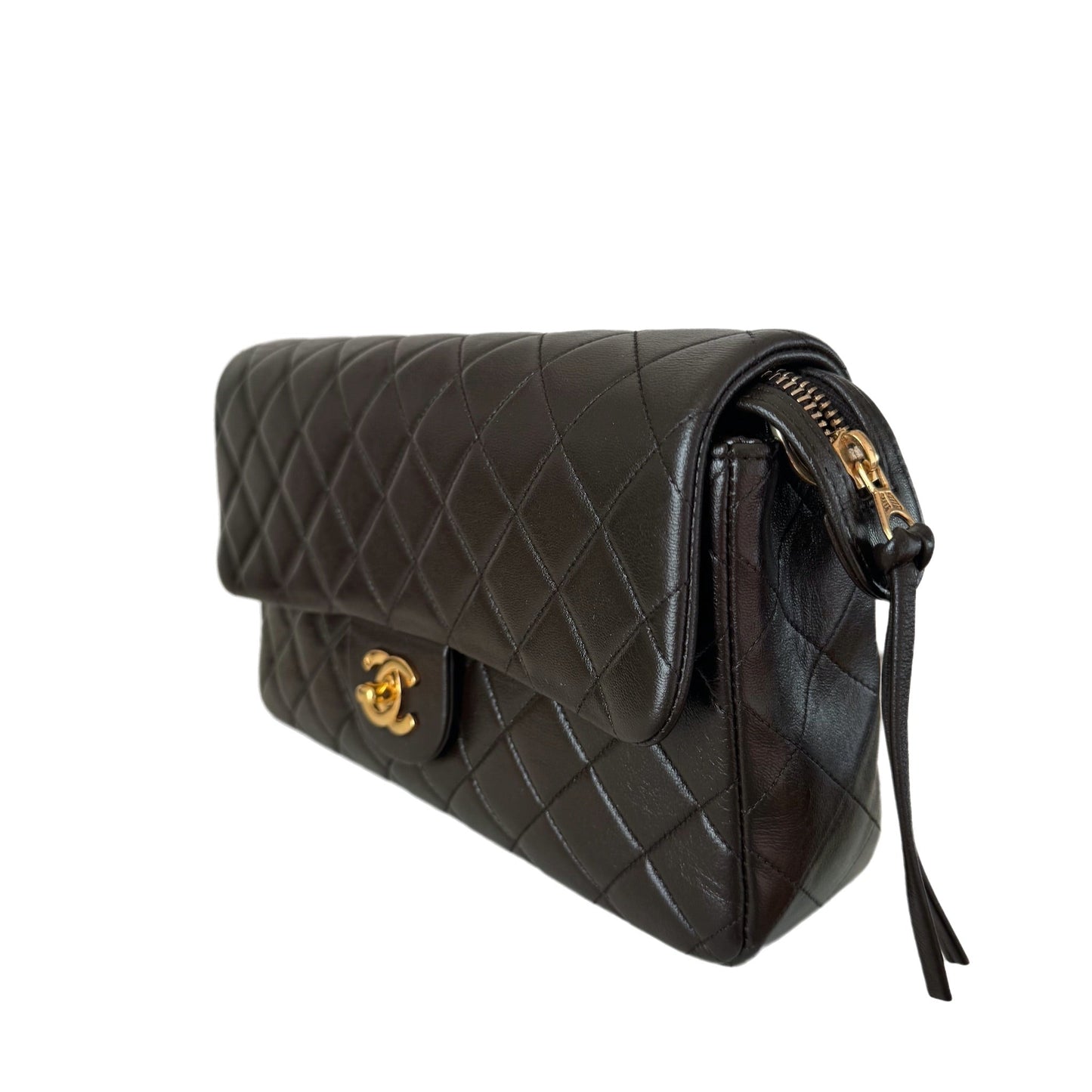 Chanel Chocolate Lambskin Flap Blackpack HW Brown Gold Leather Shoulder Bag