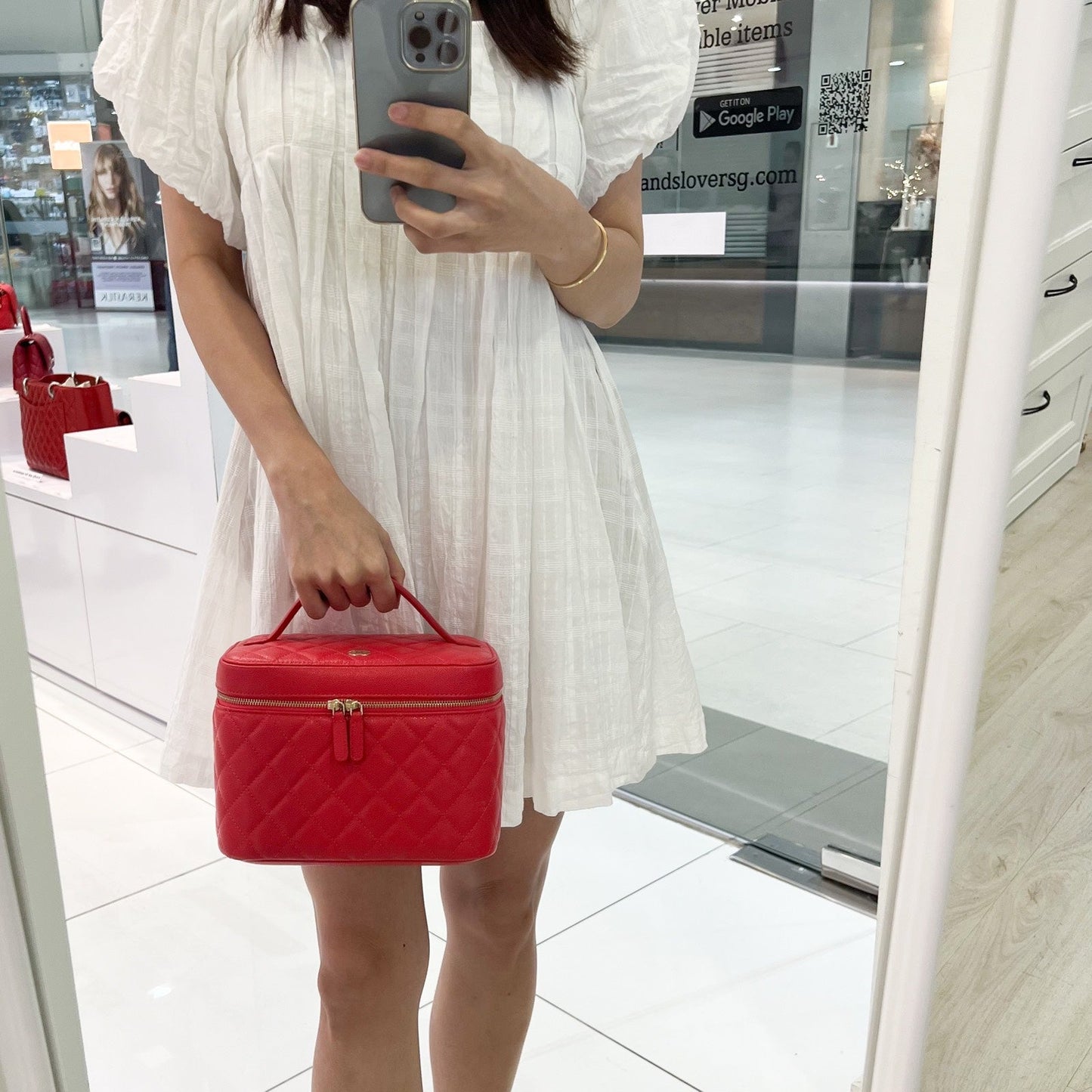 Chanel Top Handle Vanity Case In Raspberry Red Caviar Lghw Bag