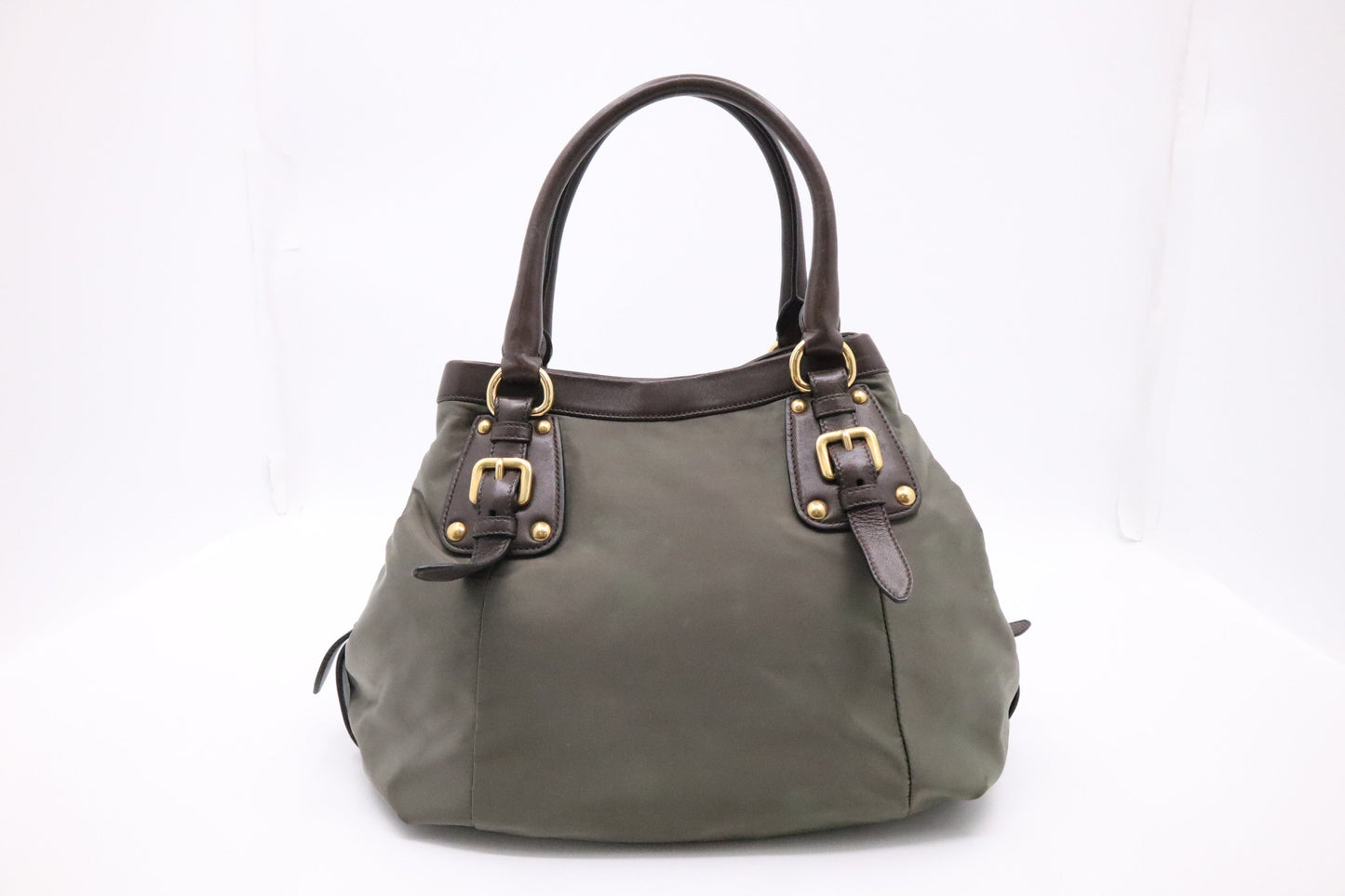 Prada Way Handbag In Military Green And Leather Nylon Travel Bag