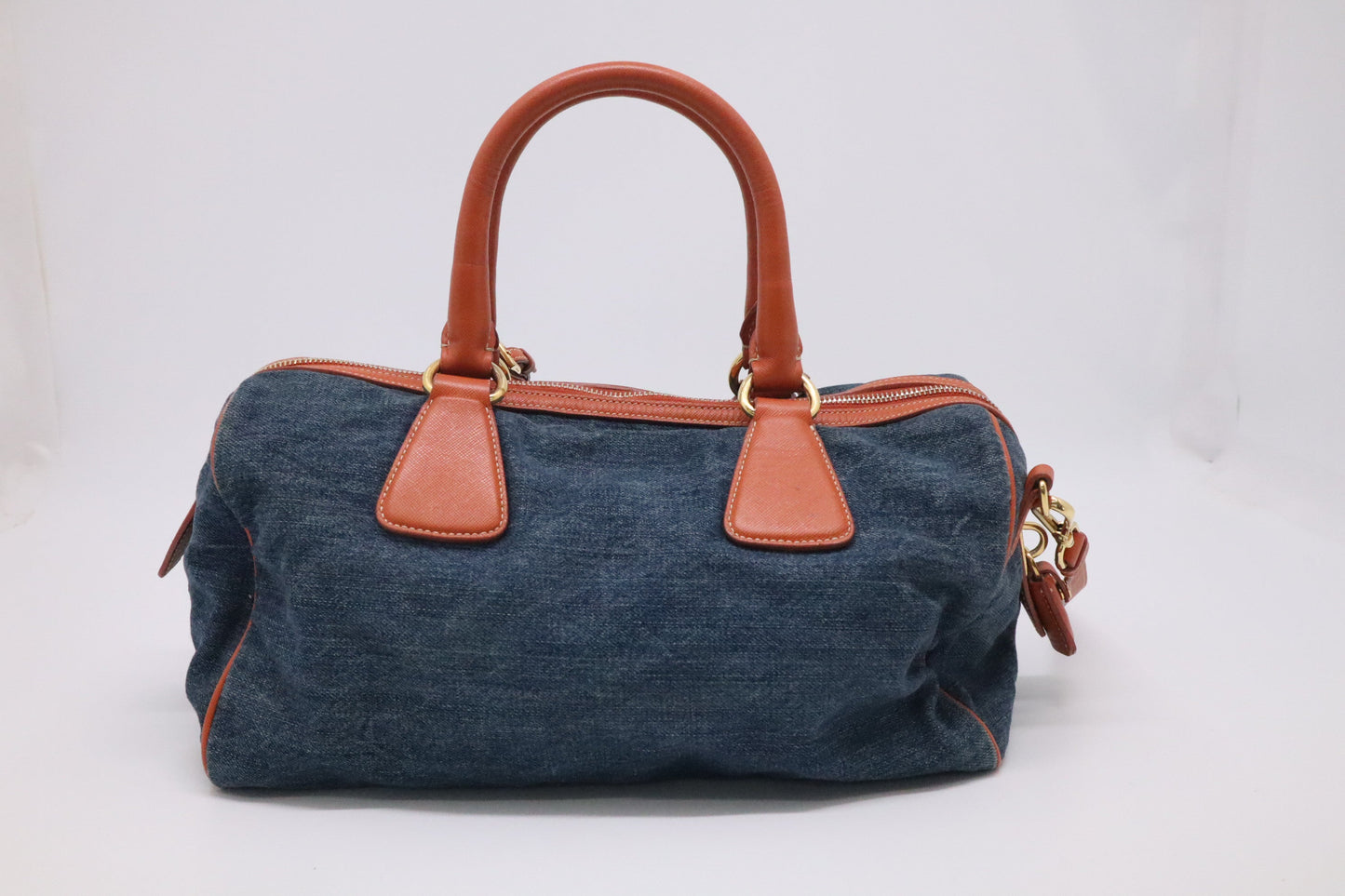 Prada Bauletto Shoulder Bag In And Orange Leather Denim