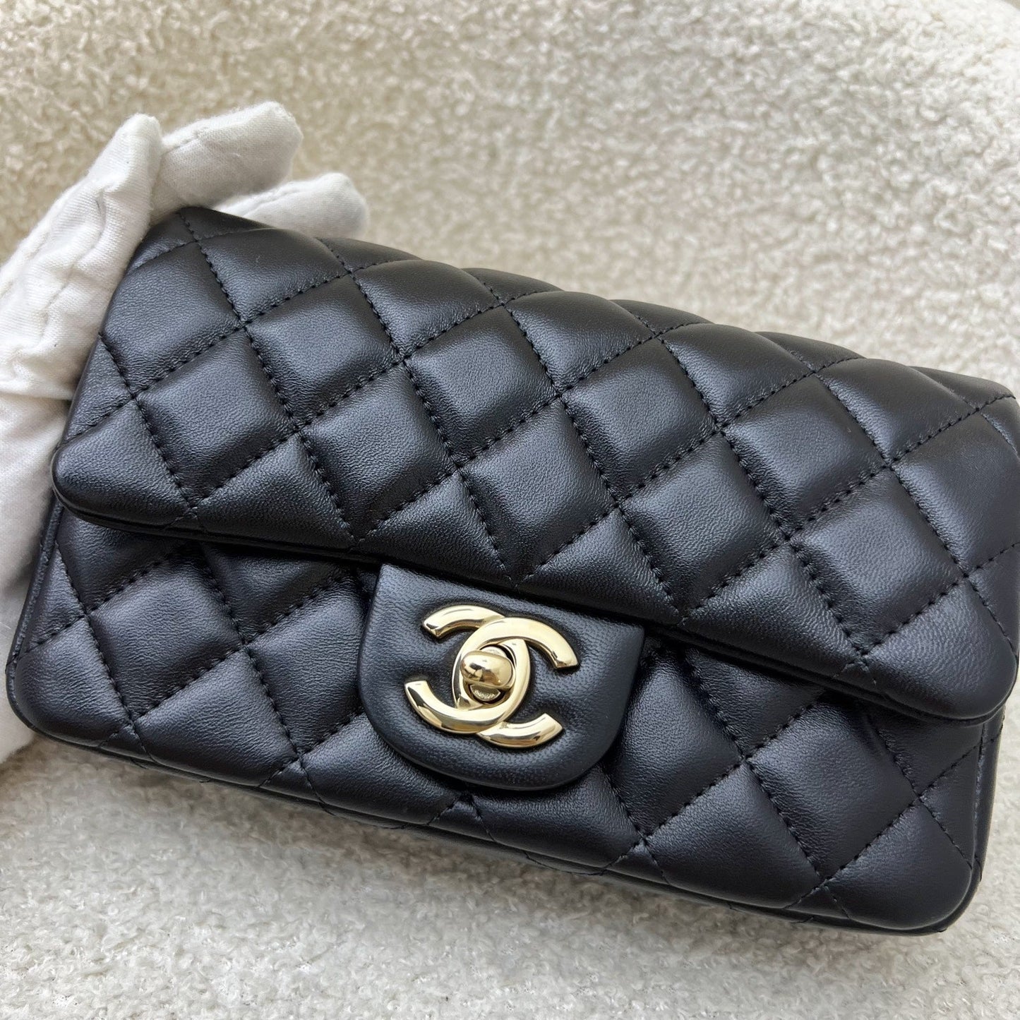 Chanel 24K Extra Mini Rectangular Flap In Black Lambskin And Ghw ( ) Bag