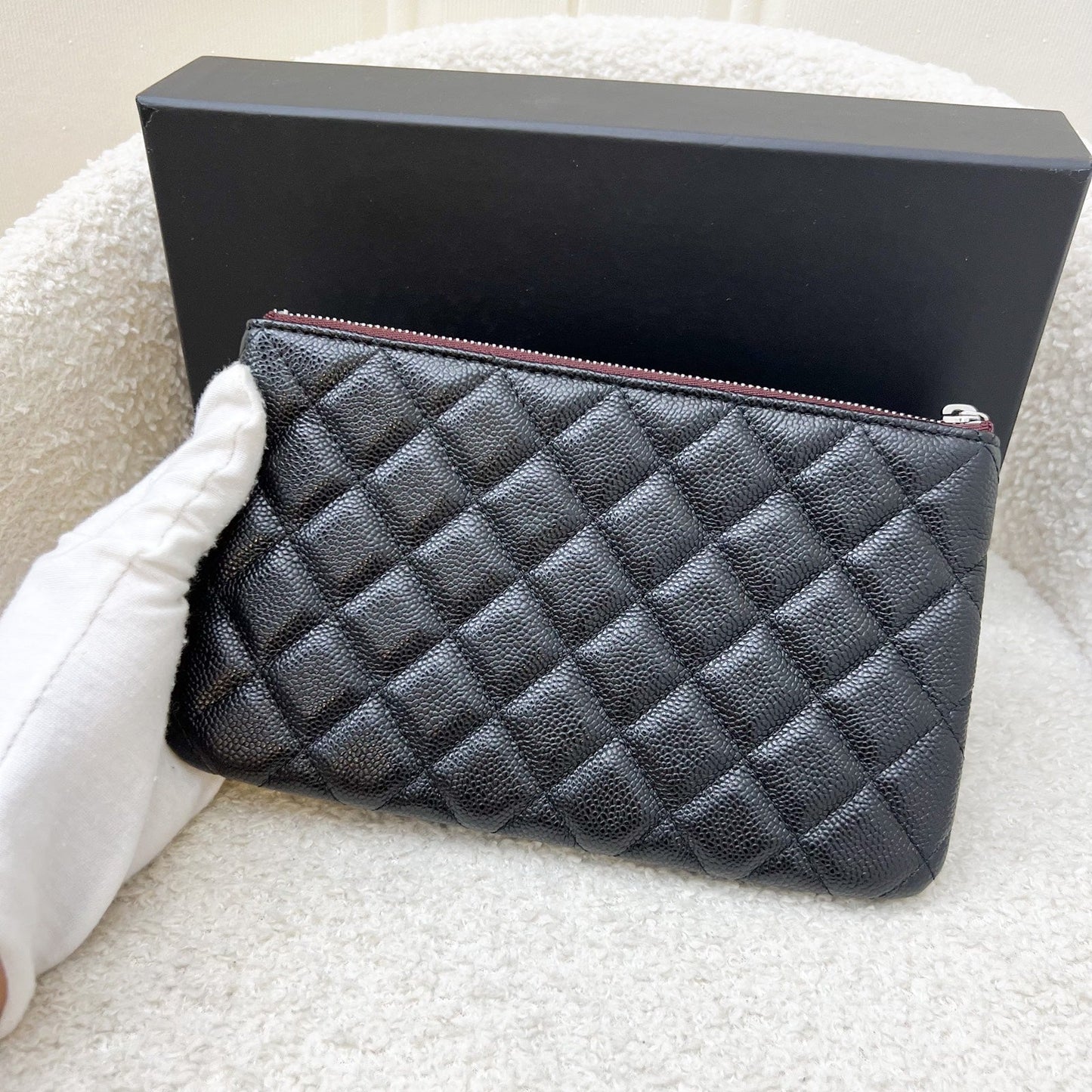Chanel Classic Small O-Case Pouch In Black Caviar And Shw Bag