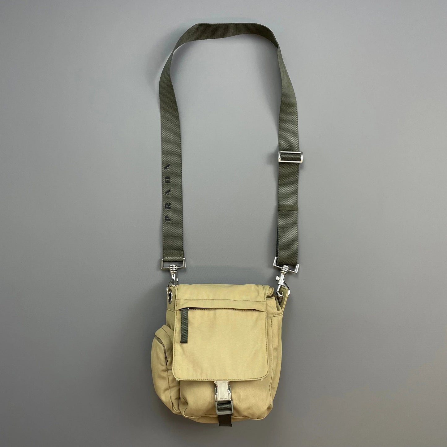 Prada Crossbody Bag Sport 00s Crossbody Utility Spellout Satchel Canvas Nylon Beige Satchel Bag