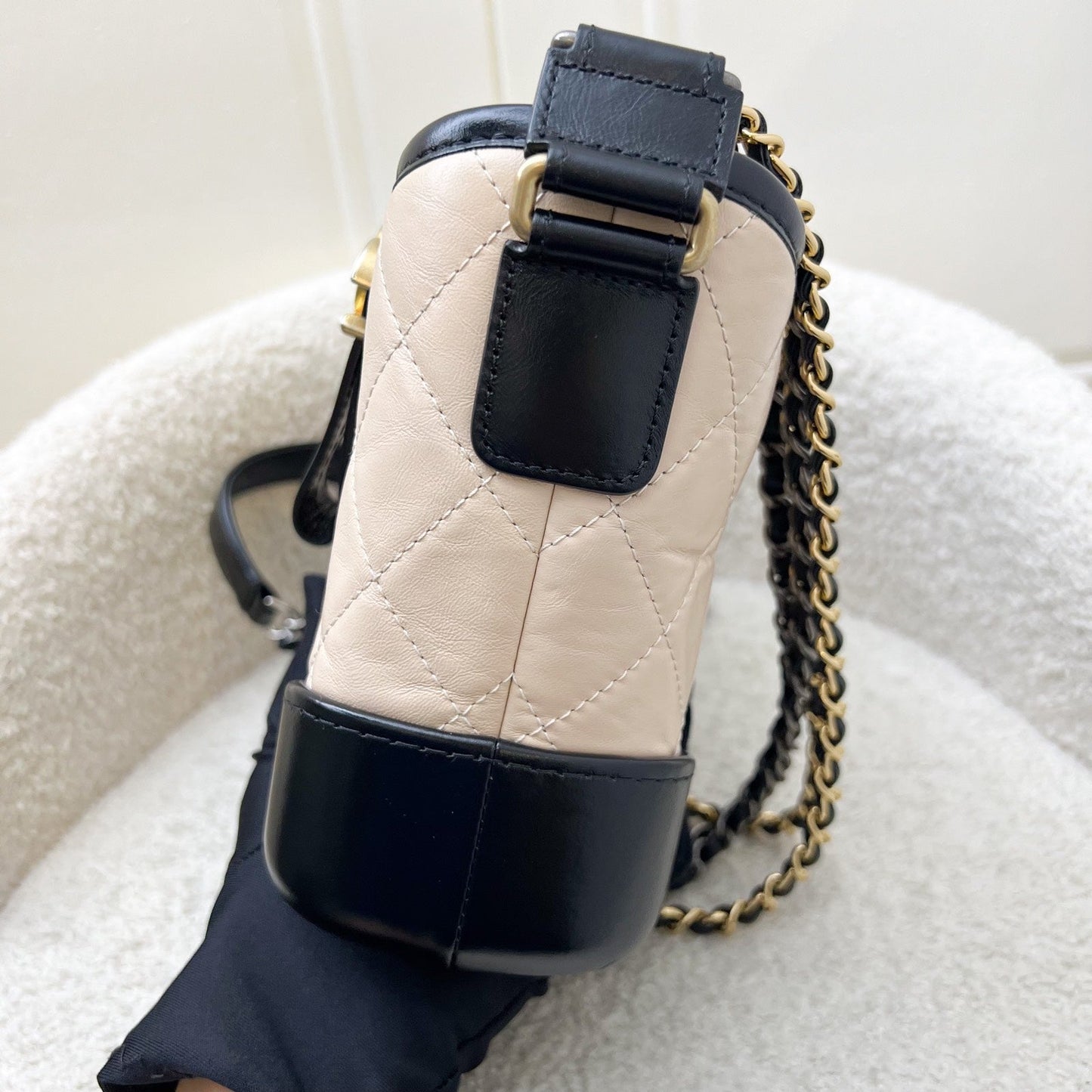 Chanel Small Gabrielle Hobo in Beige Distressed Calfskin, Black Base and 3 Tone HW