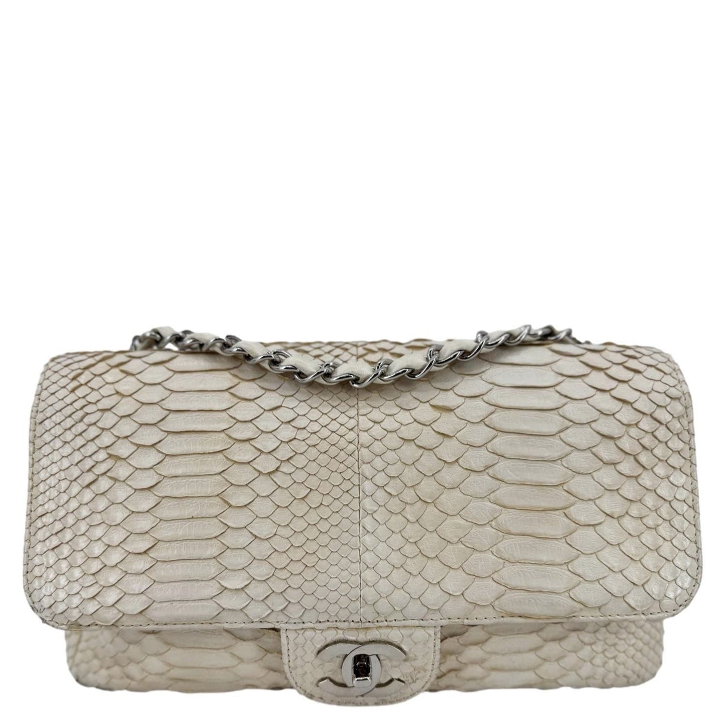Chanel Flap Python Leather Ivory Travel Bag