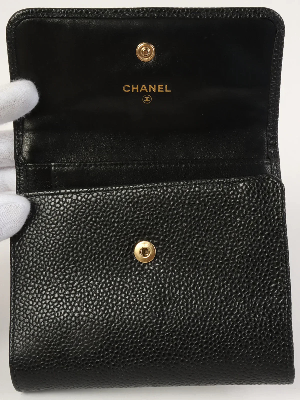 CHANEL Around 2001 Made Caviar Skin Cc Mark Stitch Wallet Black
