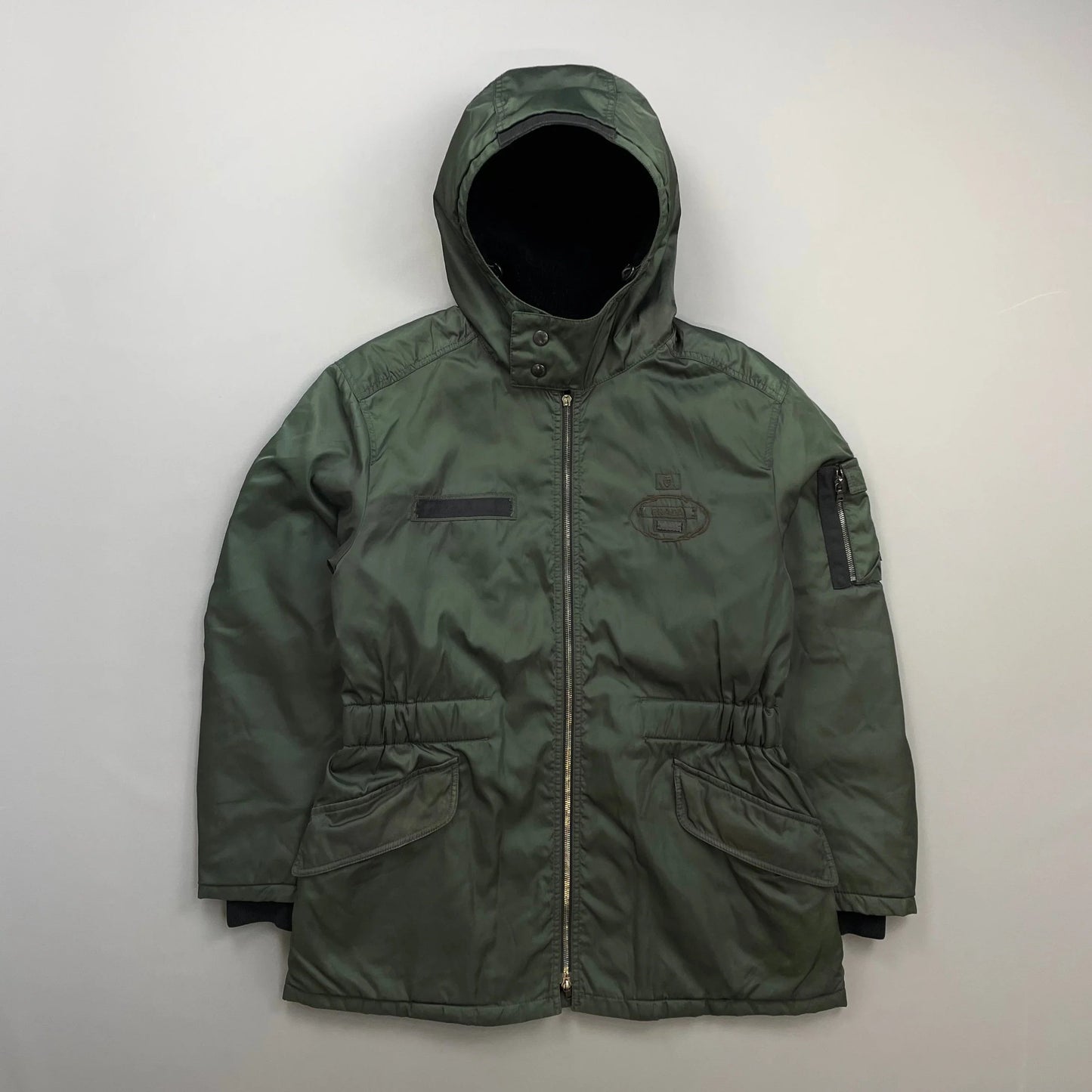 Prada Handbag Milano Sheep Fur Ski-Style Utility Hooded Jacket Nylon Green