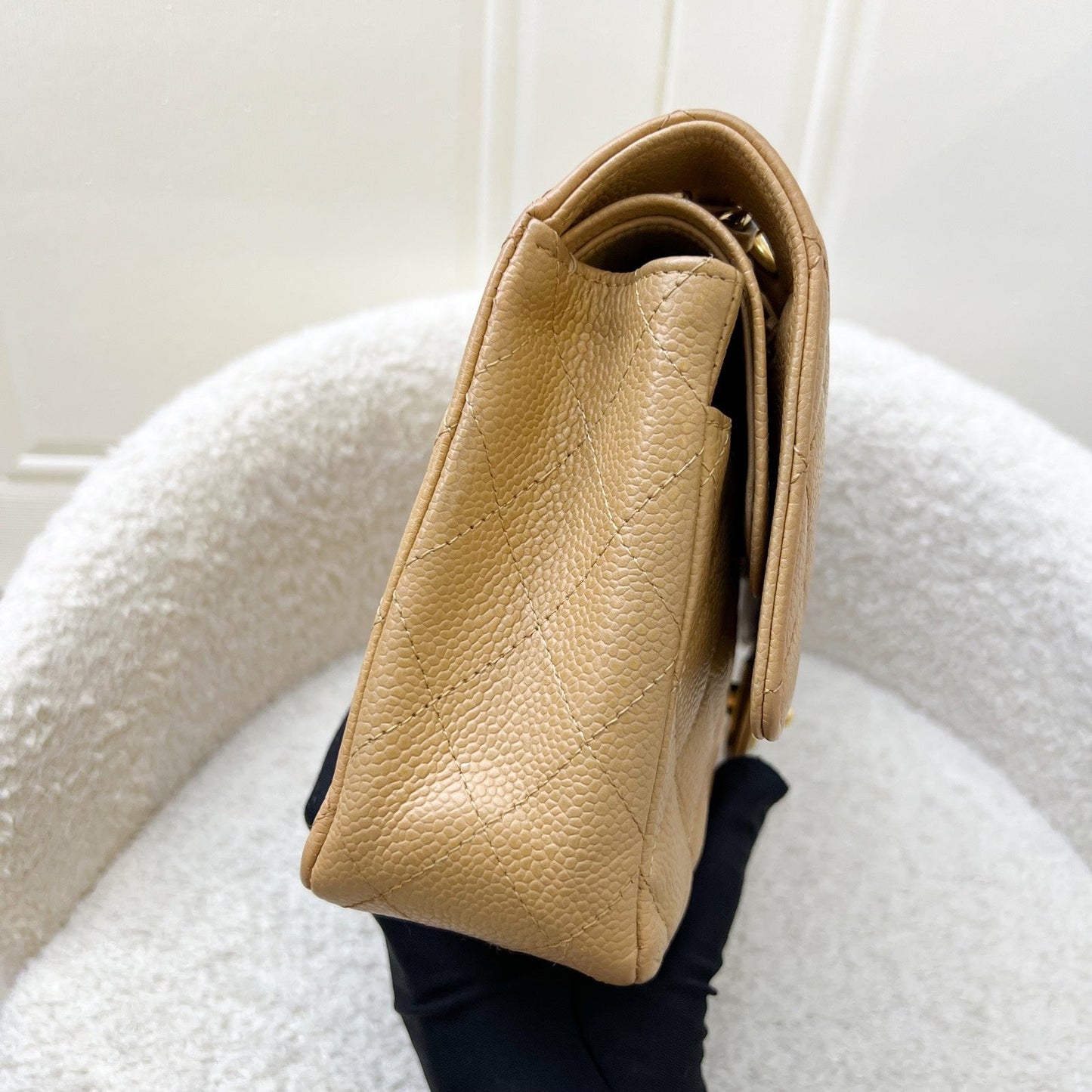 Chanel Medium Classic Flap Cf In Dark Beige Caviar And 24K Gold Plated Hw Bag