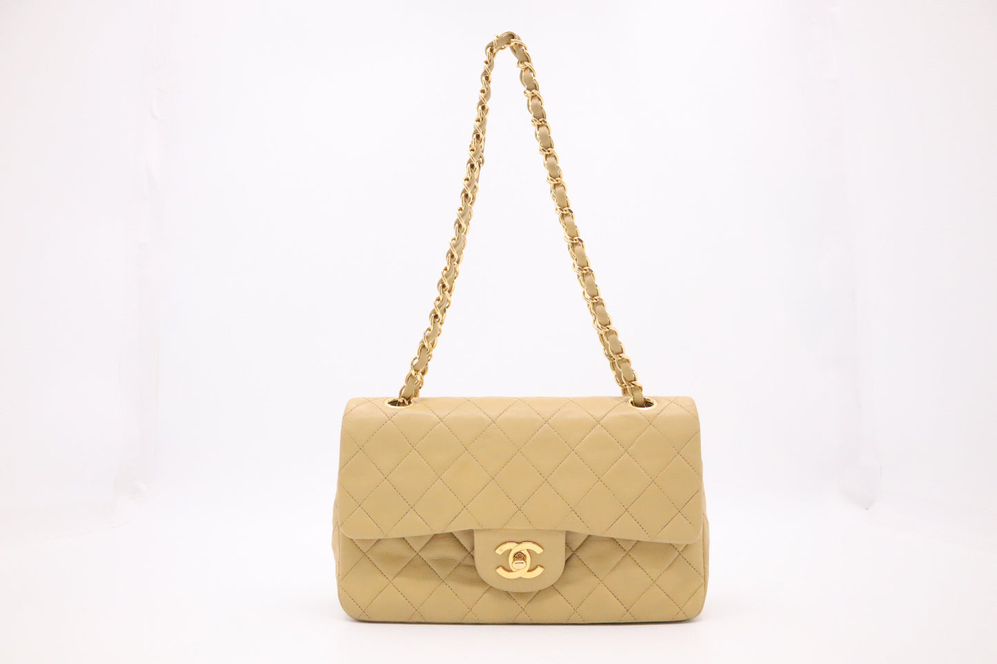 Chanel Double Flap Mattelassé Beige Small Leather Handbag