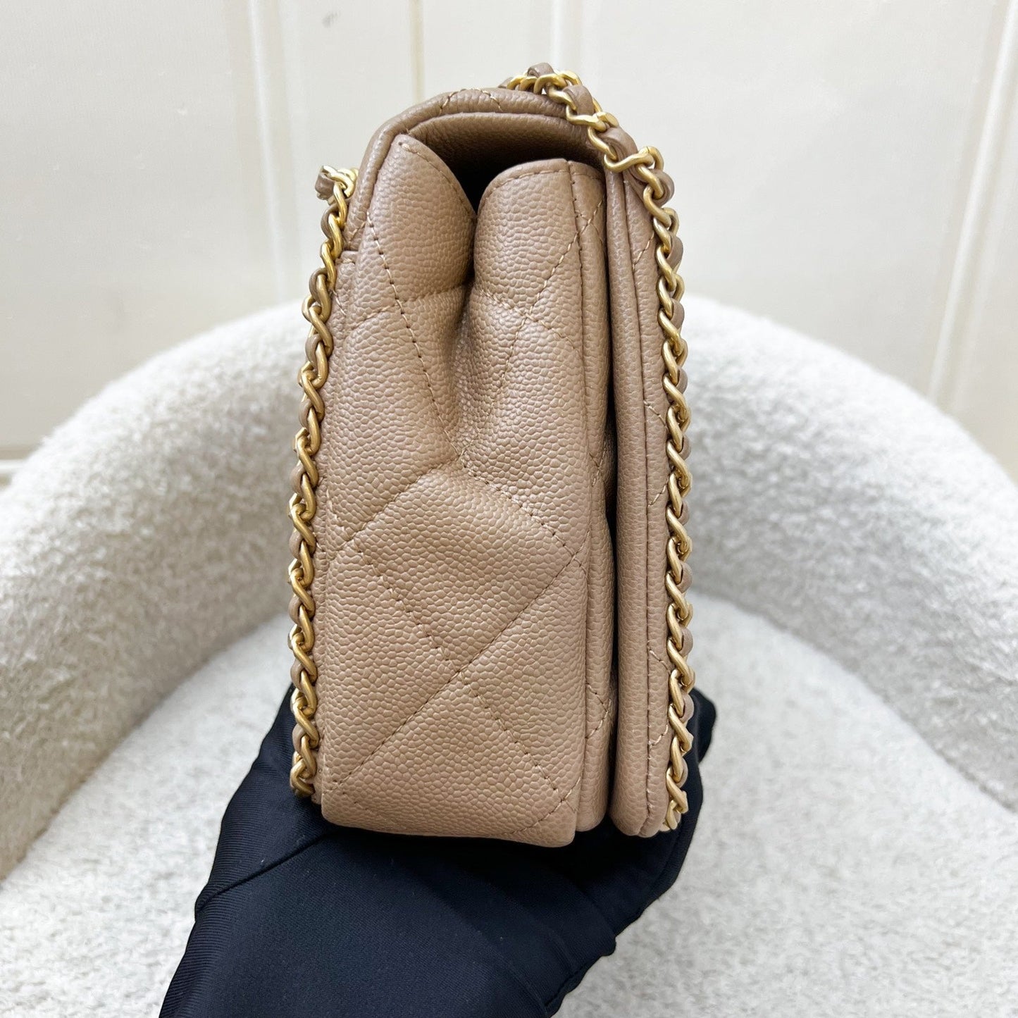 Chanel 22B Never Ending Chain Flap in Milk Tea Beige Caviar and AGHW (Model: AS3468)