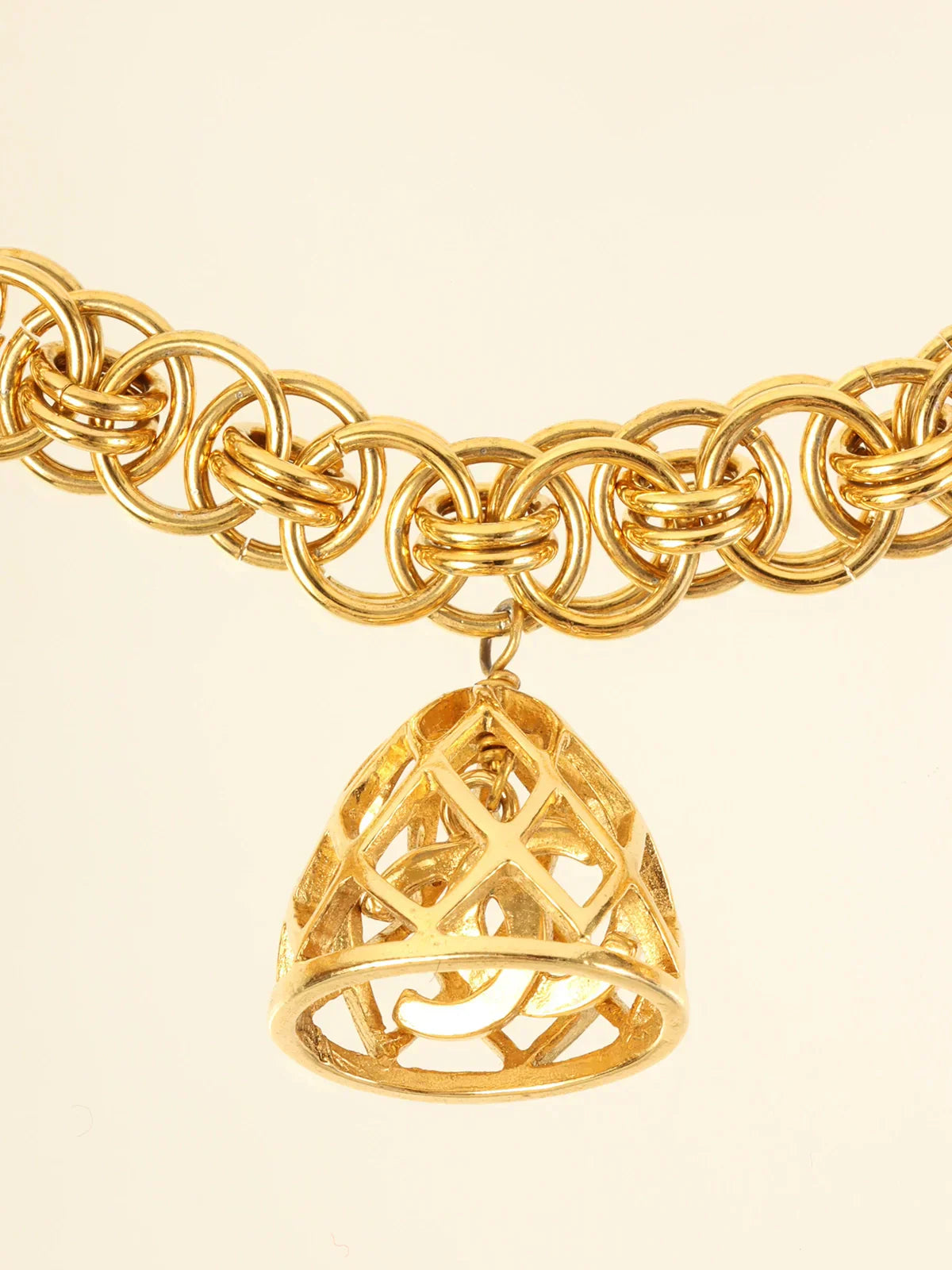 Chanel Bird Cage Cc Mark Swing Necklace Gold