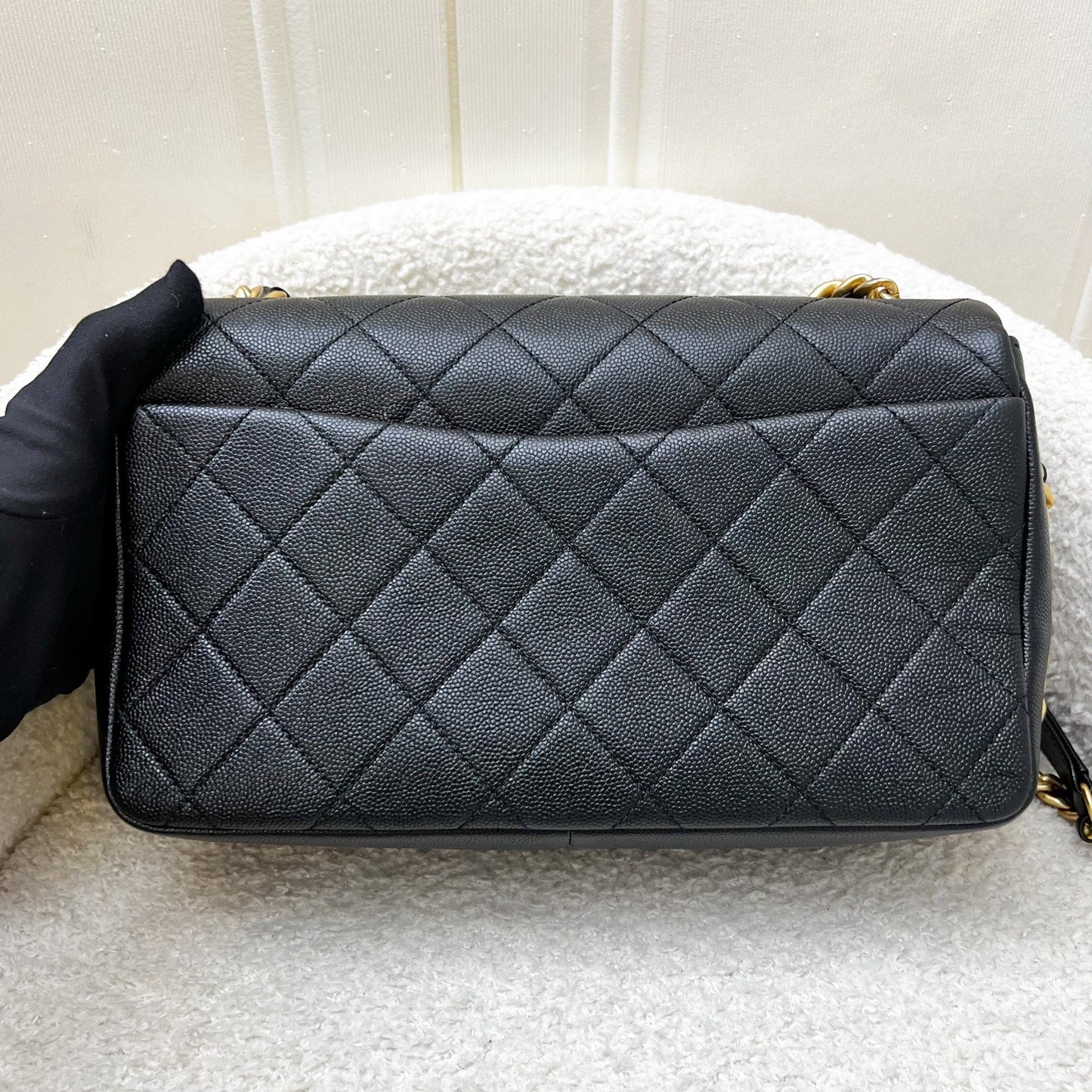 Chanel 20A Full Flap Bag in Black Caviar and AGHW (Model: AS1977B)