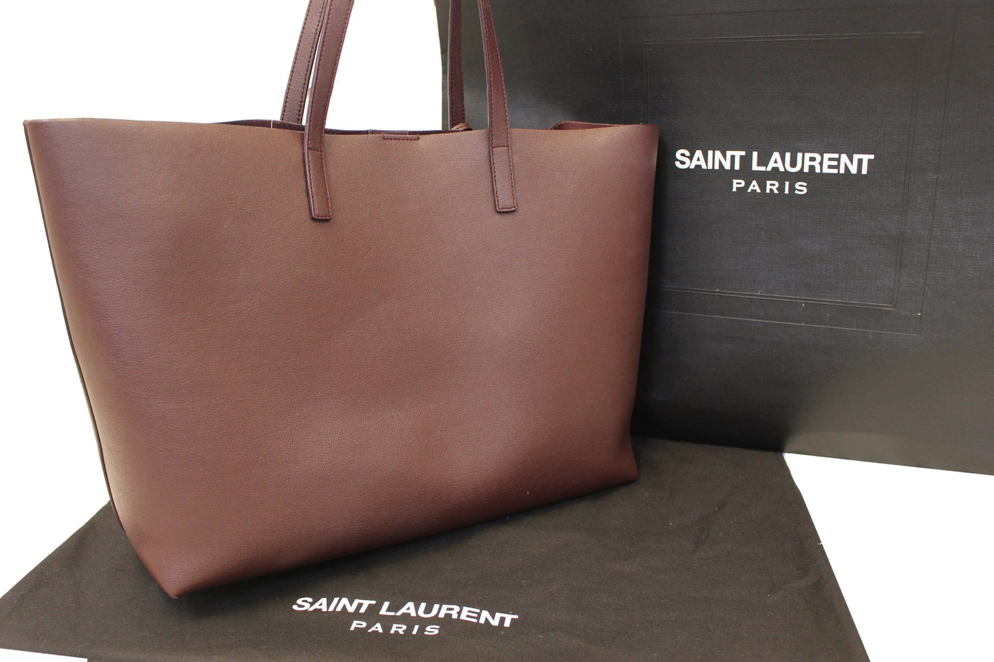 YSL Saint Laurent Yves East West Shopping Tote Bag Leather Black Shoulder Bag