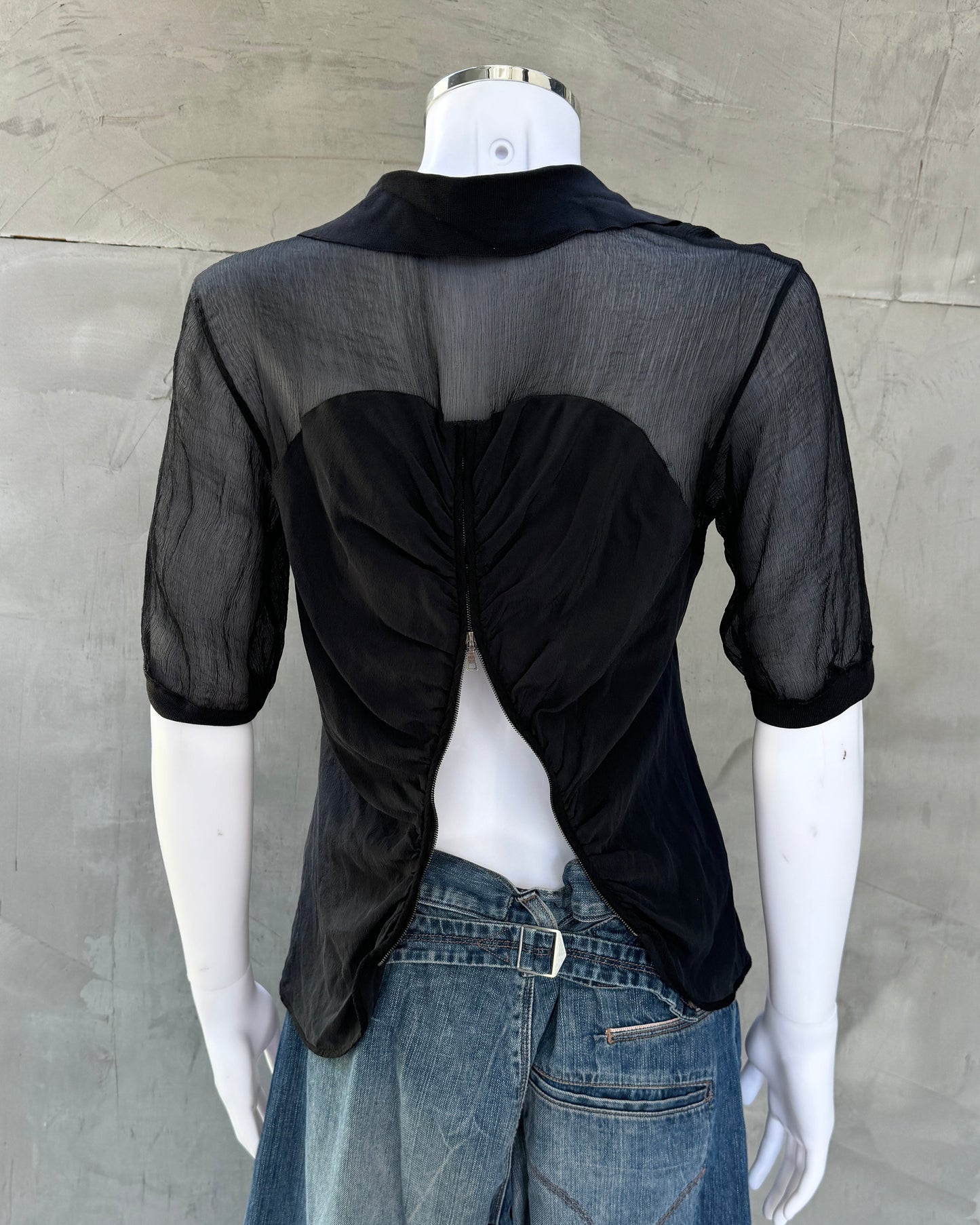 Prada Handbag -Up Back Sheer Silk Top - M Zip