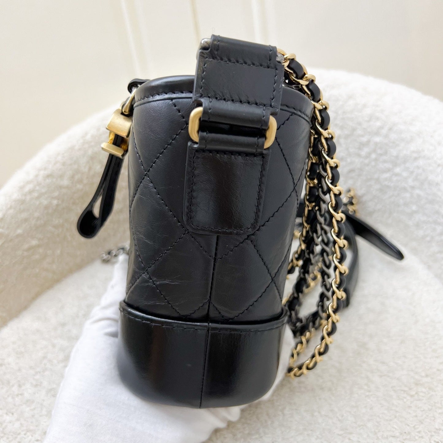 Chanel Small Gabrielle Hobo in Black Distressed Calfskin and 3 tone Hardware (Model: A91810)