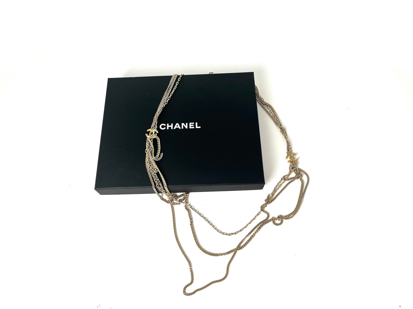 Chanel Gold Triple Strand Strass Long Necklace