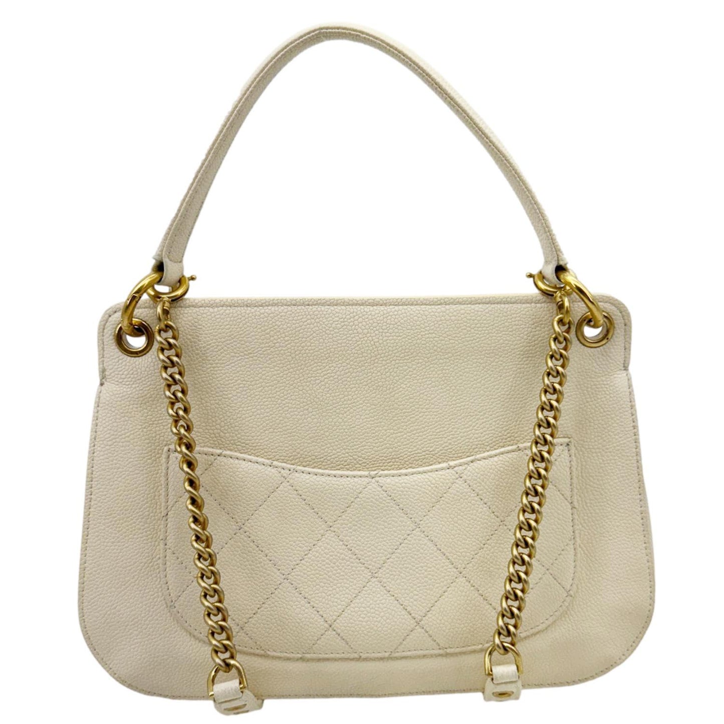 Chanel Grommet Embellished Chic Flap Quilted Leather Ivory Travel Bag