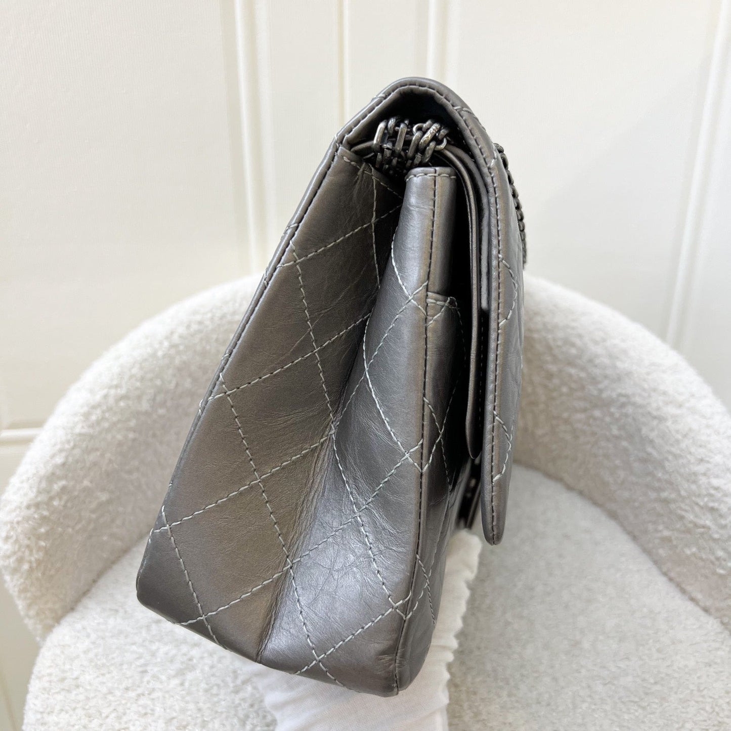 Chanel 2.55 Reissue 227 Maxi Flap in Silver Calfskin and RHW