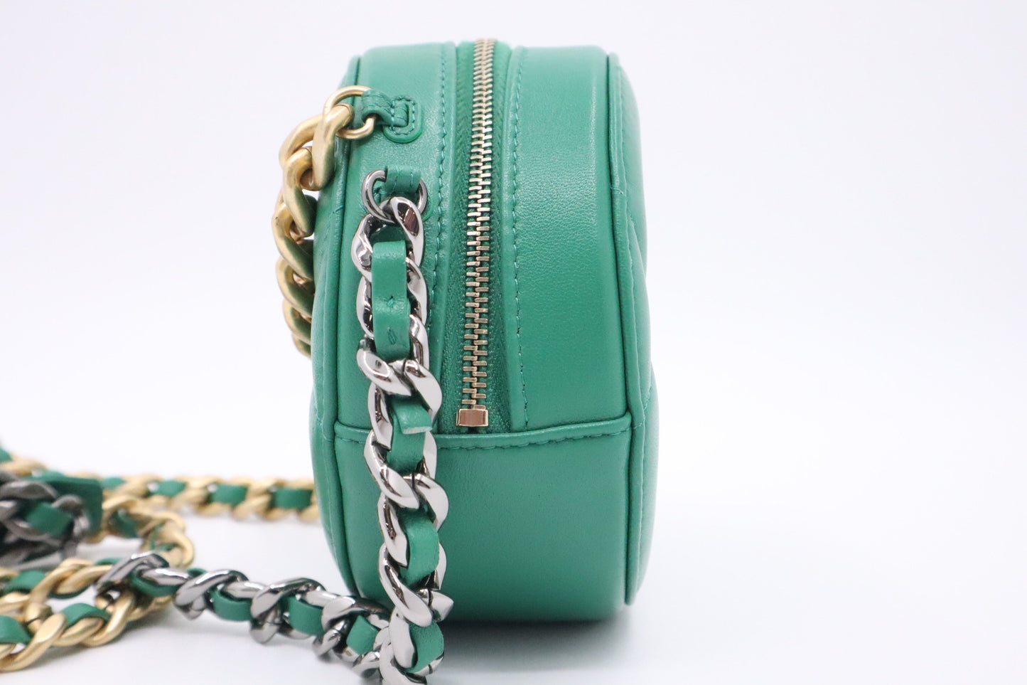 Chanel 19 Round on Green Leather Clutch Bag