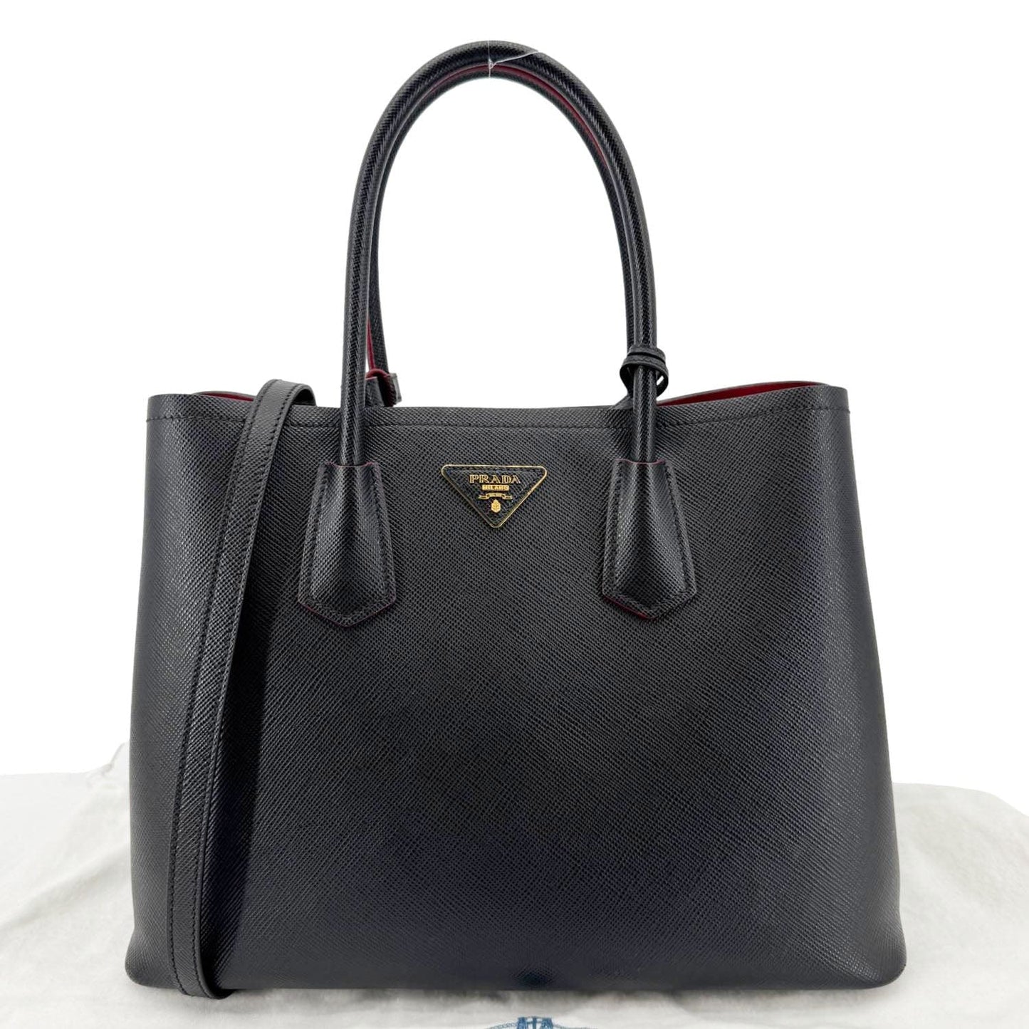 Double Handle Saffiano Shoulder Bag Leather Black