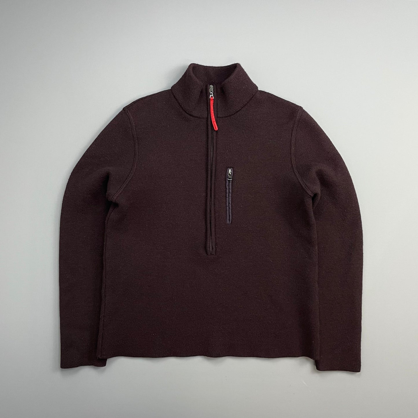 Prada Handbag Sport Burgundy 00s Wool Half- Jumper Zip